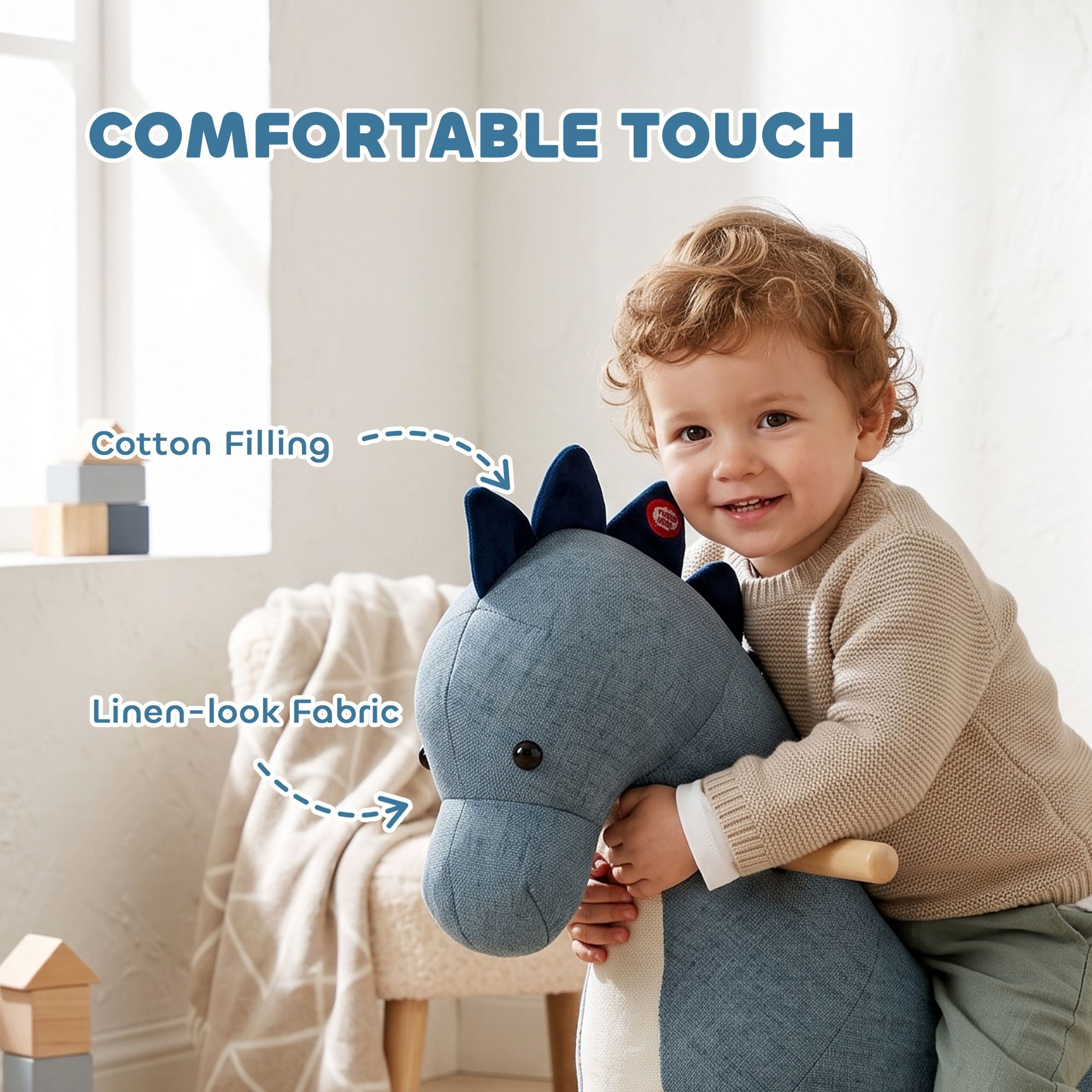 Qaba Dinosaur Rocking Horse with Sound for Toddlers, Dark Blue - product view 5