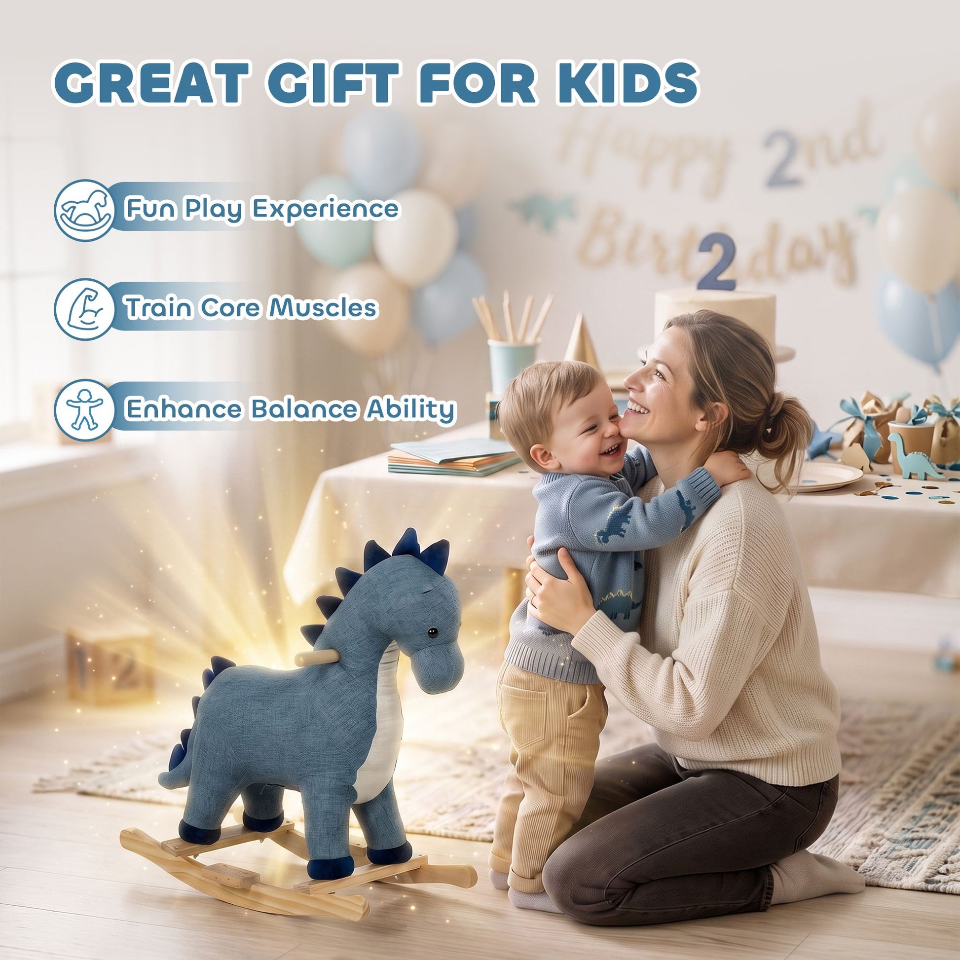 Qaba Dinosaur Rocking Horse with Sound for Toddlers, Dark Blue - product view 7