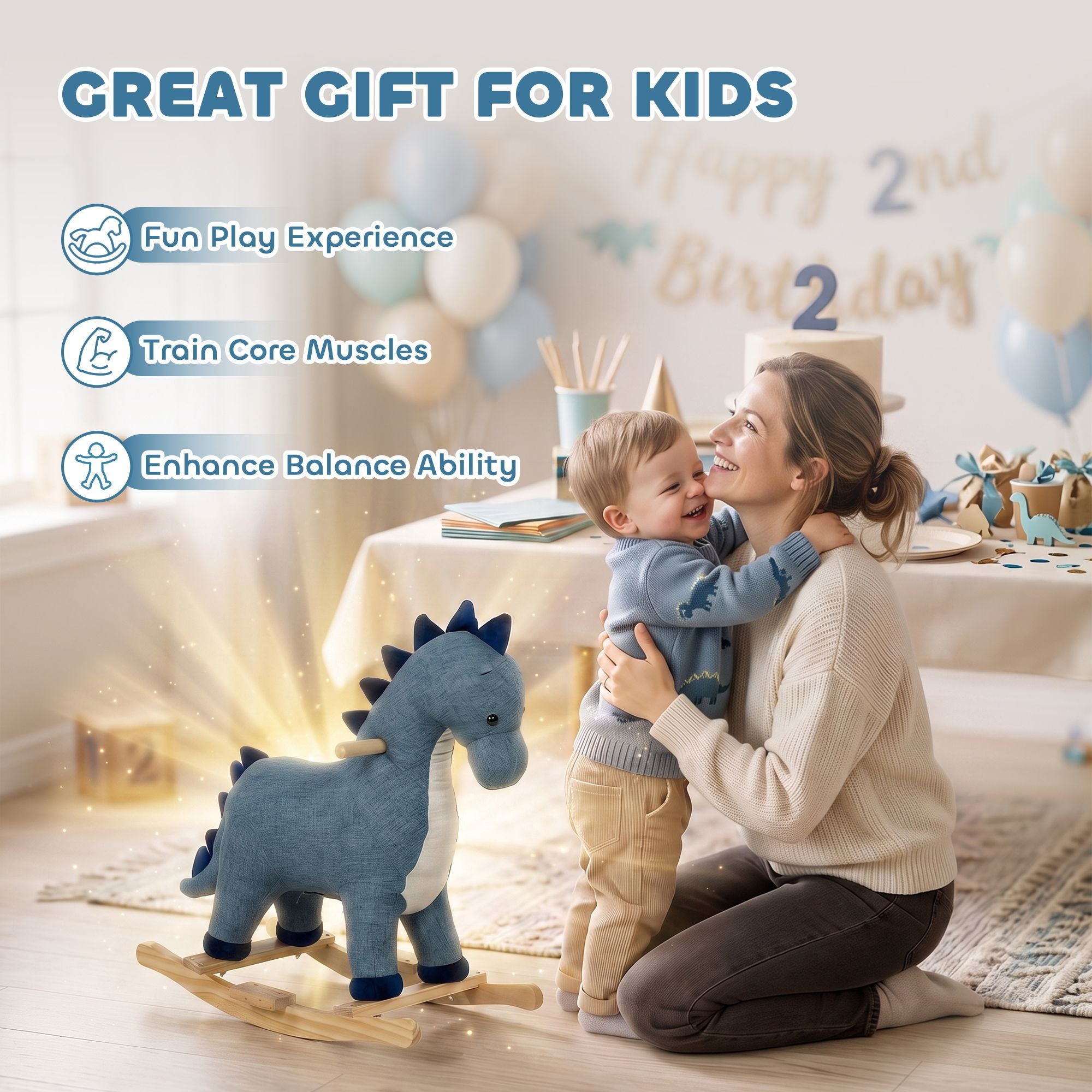 Qaba Dinosaur Rocking Horse with Sound for Toddlers, Dark Blue - product view 7