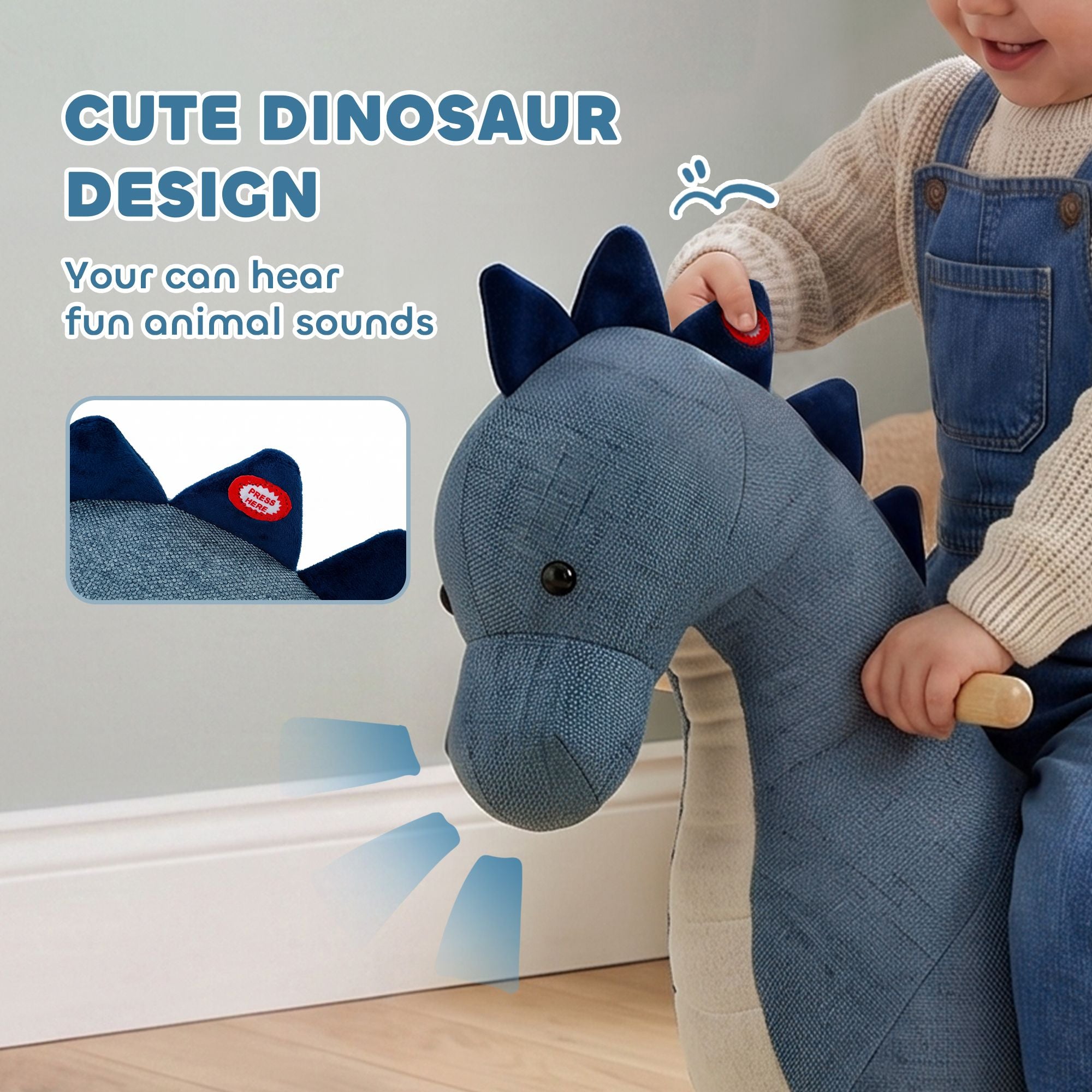 Qaba Dinosaur Rocking Horse with Sound for Toddlers, Dark Blue - product view 4