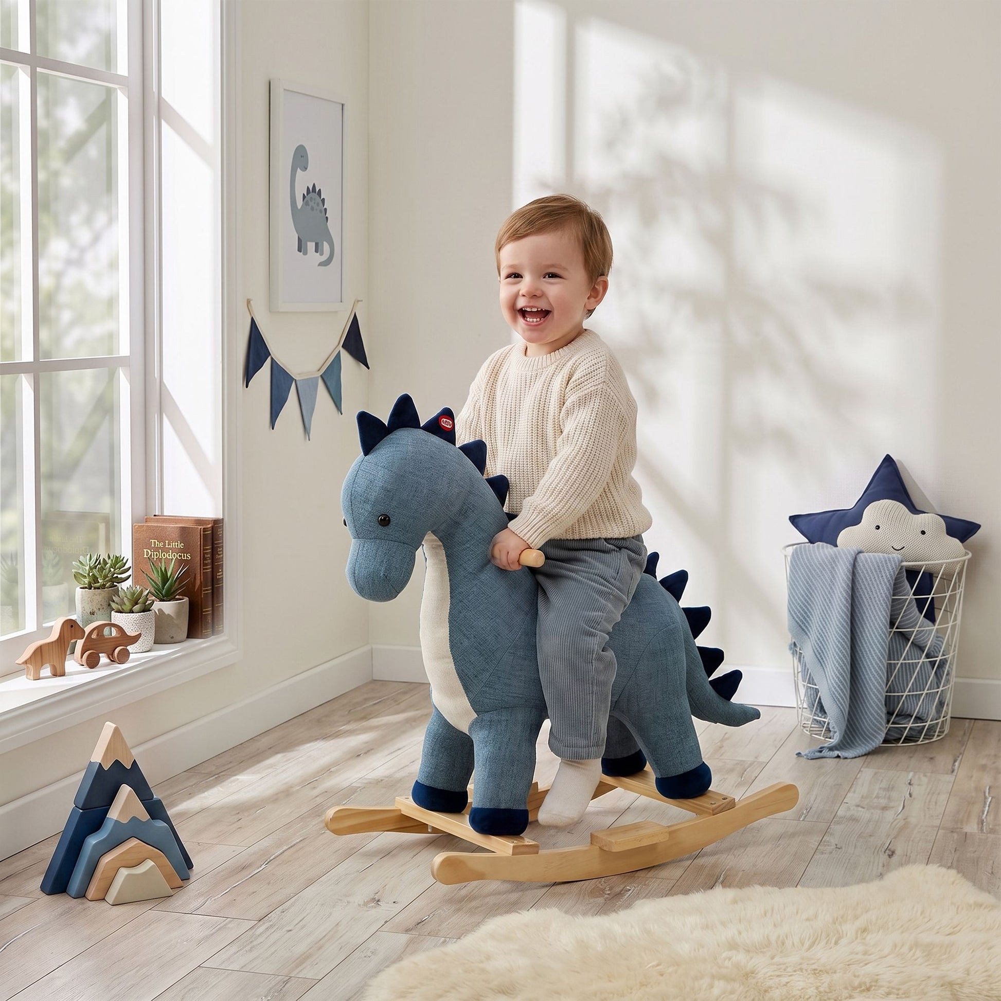 Qaba Dinosaur Rocking Horse with Sound for Toddlers, Dark Blue - product view 2