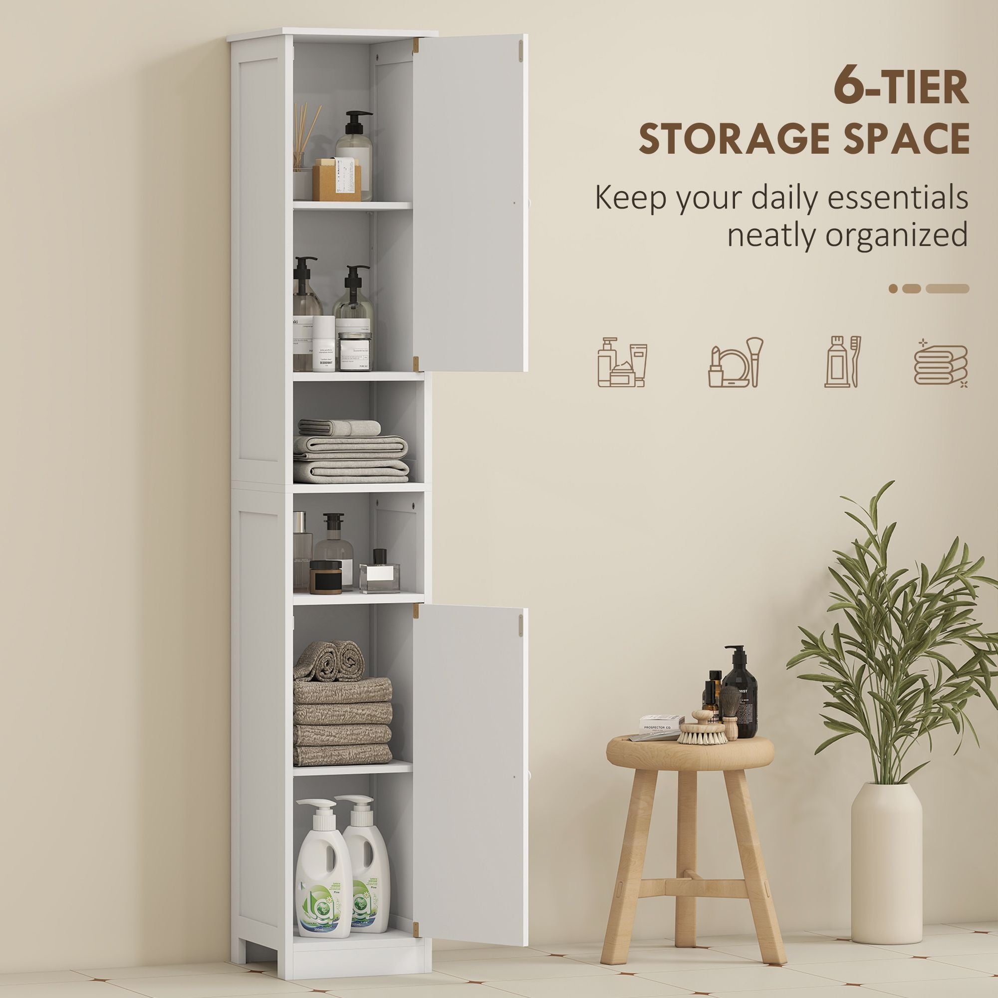 HOMCOM 70 in Tall Bathroom Storage Cabinet with Adjustable Shelves, White - product view 5