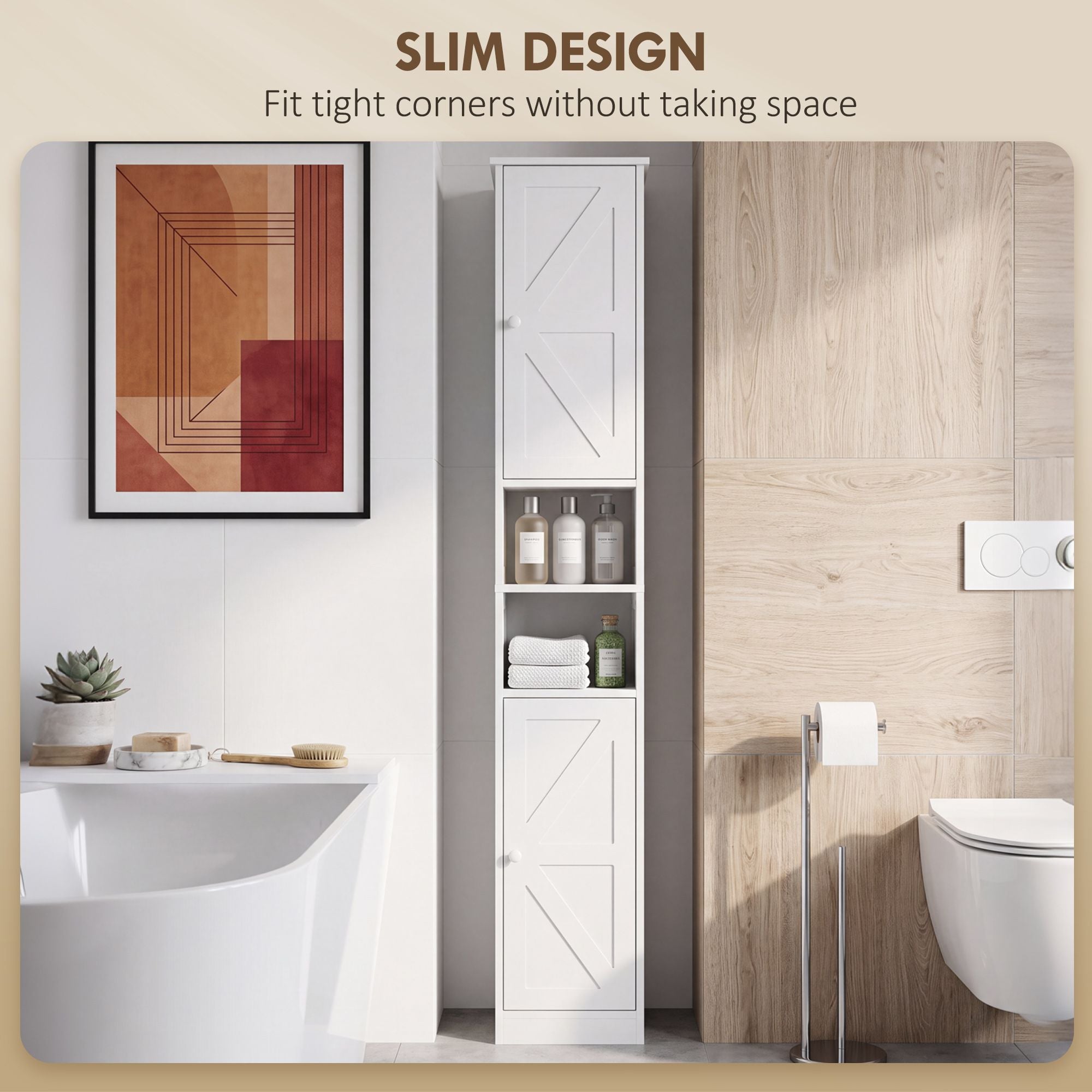 HOMCOM 70 in Tall Bathroom Storage Cabinet with Adjustable Shelves, White - product view 4