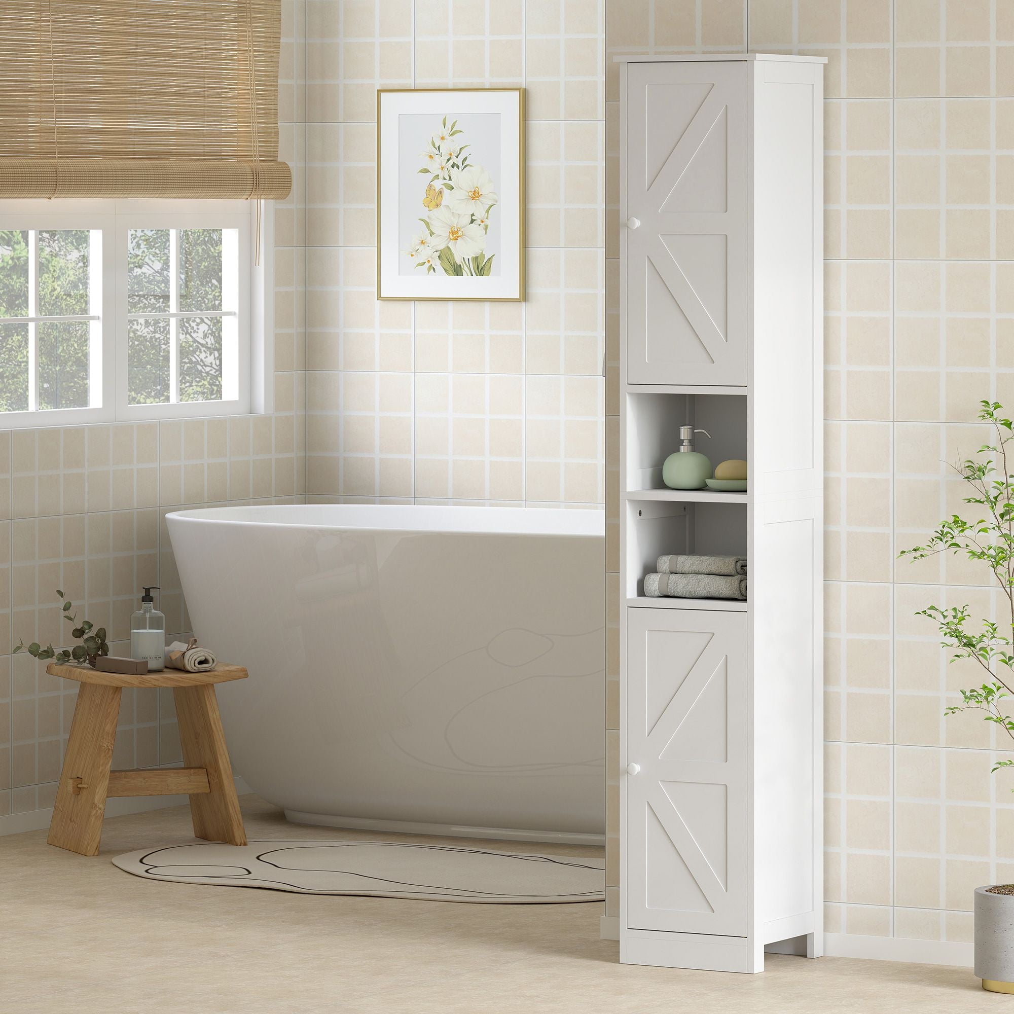 HOMCOM 70 in Tall Bathroom Storage Cabinet with Adjustable Shelves, White - product view 2