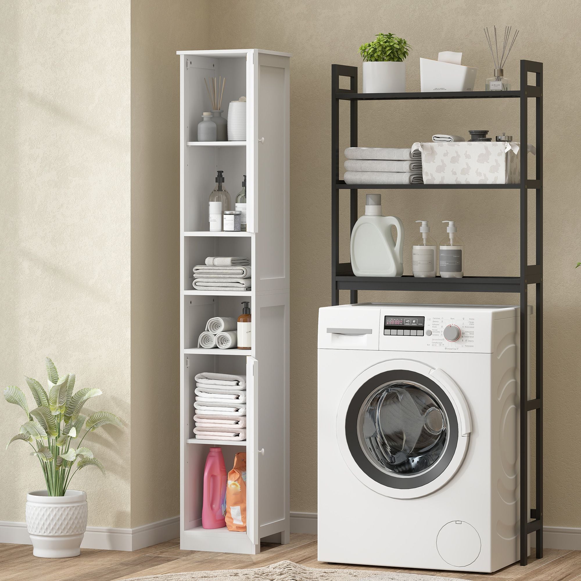 HOMCOM 70 in Tall Bathroom Storage Cabinet with Adjustable Shelves, White - product view 8