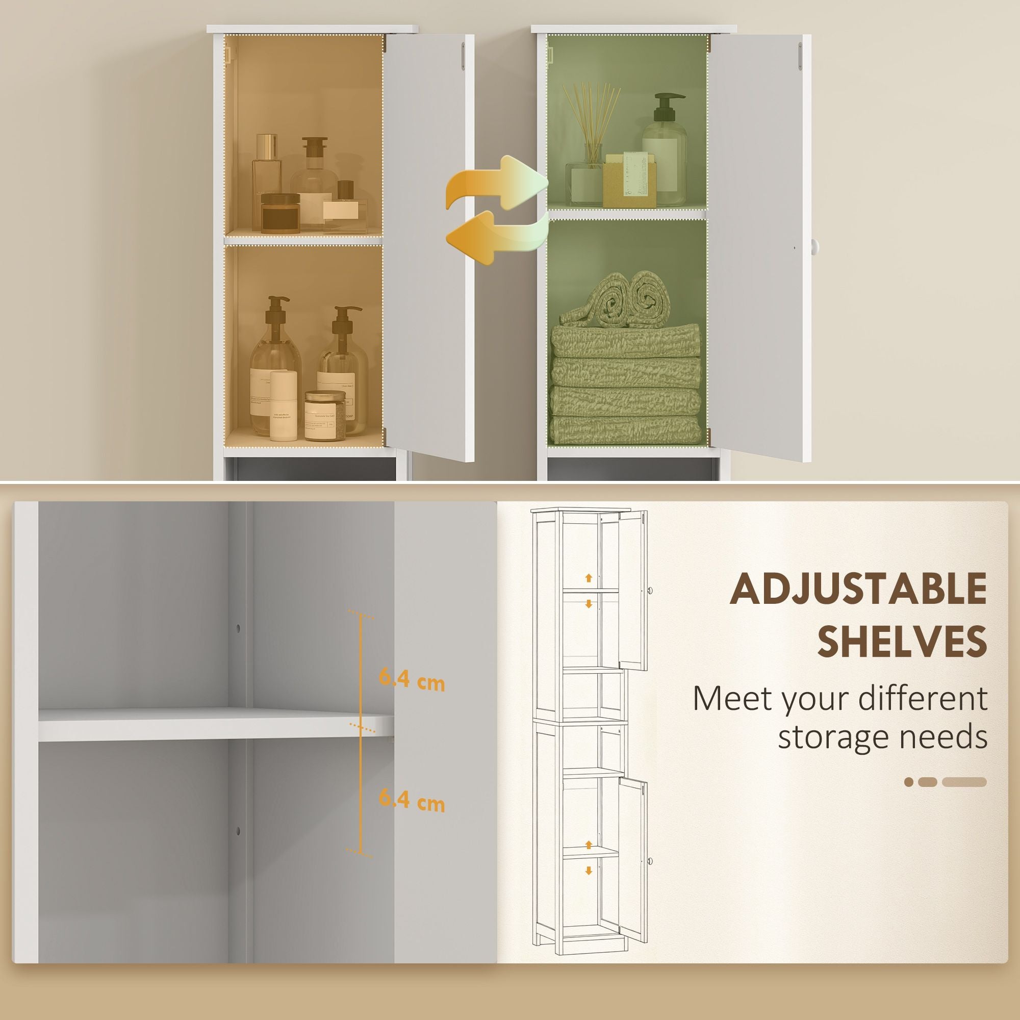 HOMCOM 70 in Tall Bathroom Storage Cabinet with Adjustable Shelves, White - product view 6