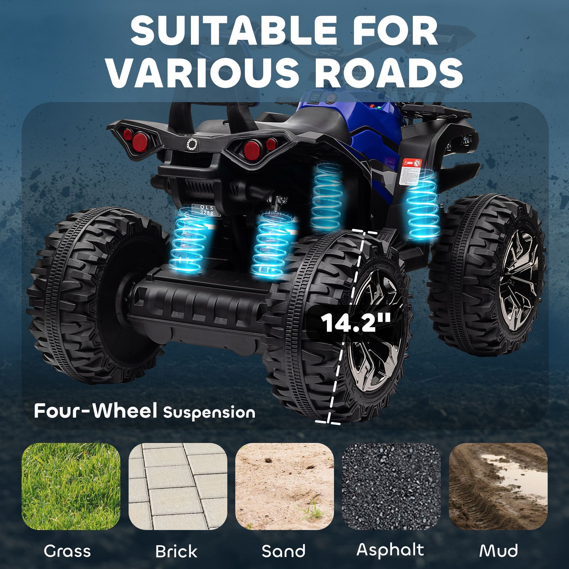 Aosom 12V Kids 4-Wheeler ATV with Music and Headlights, Blue - product view 5