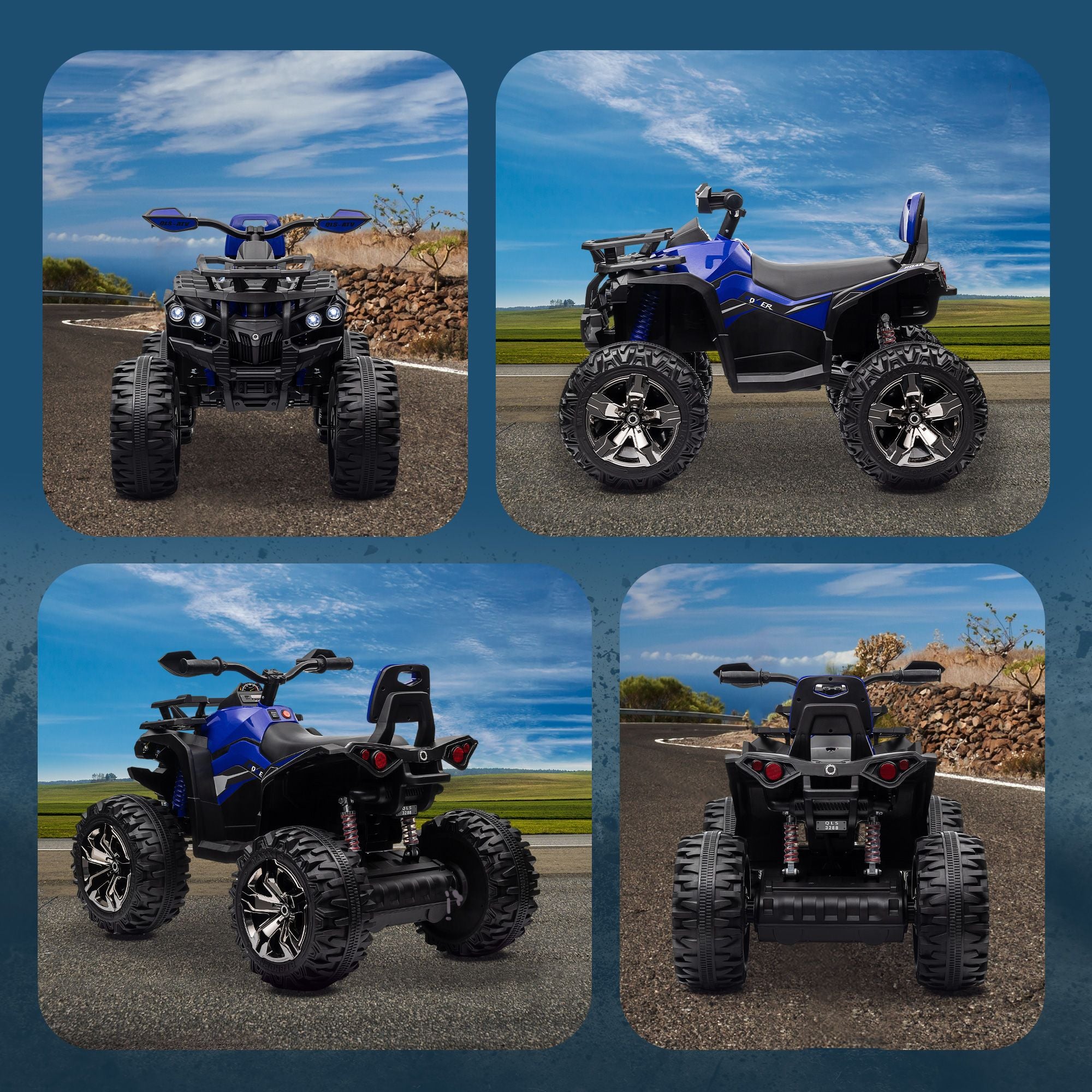 Aosom 12V Kids 4-Wheeler ATV with Music and Headlights, Blue - product view 8