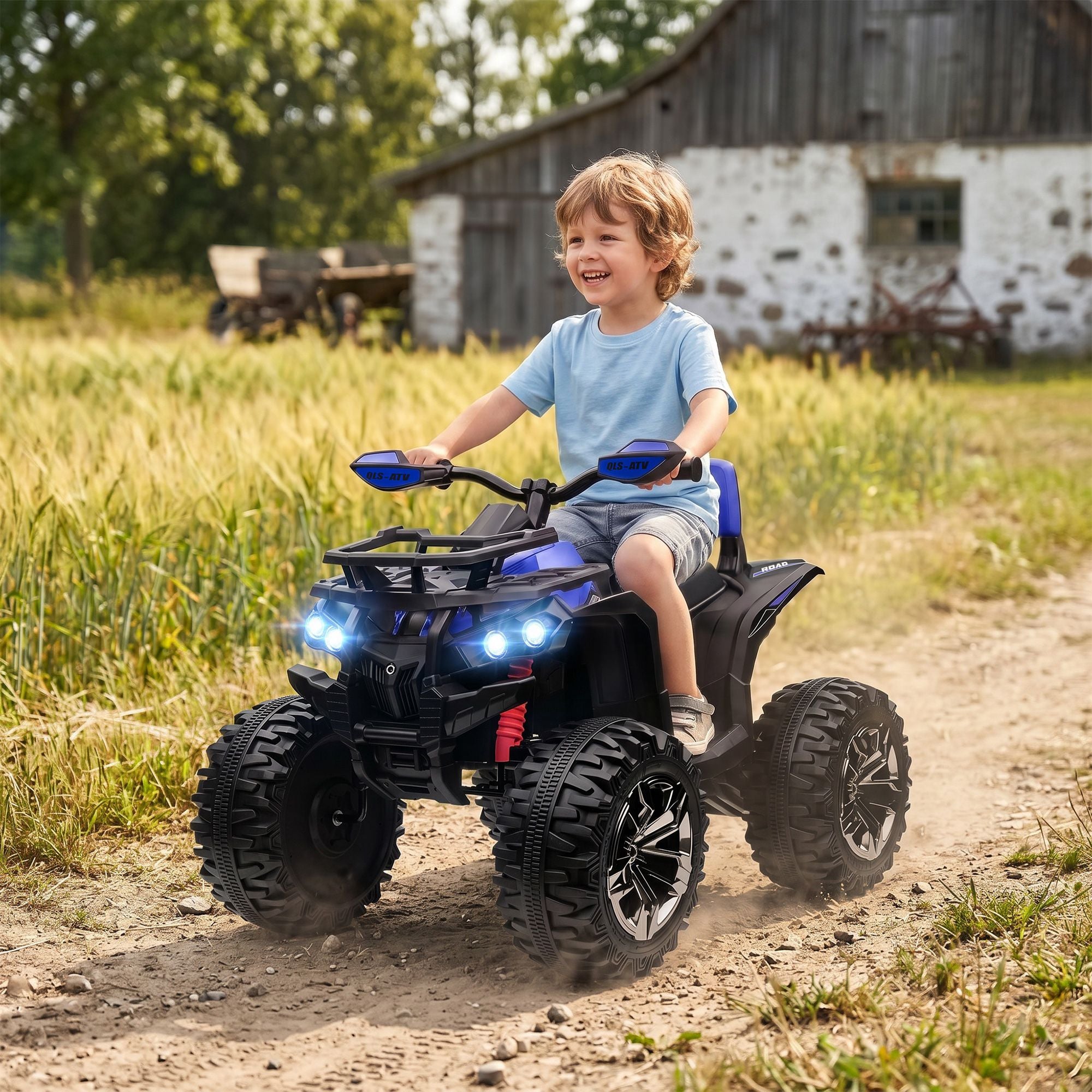 Aosom 12V Kids 4-Wheeler ATV with Music and Headlights, Blue - product view 2