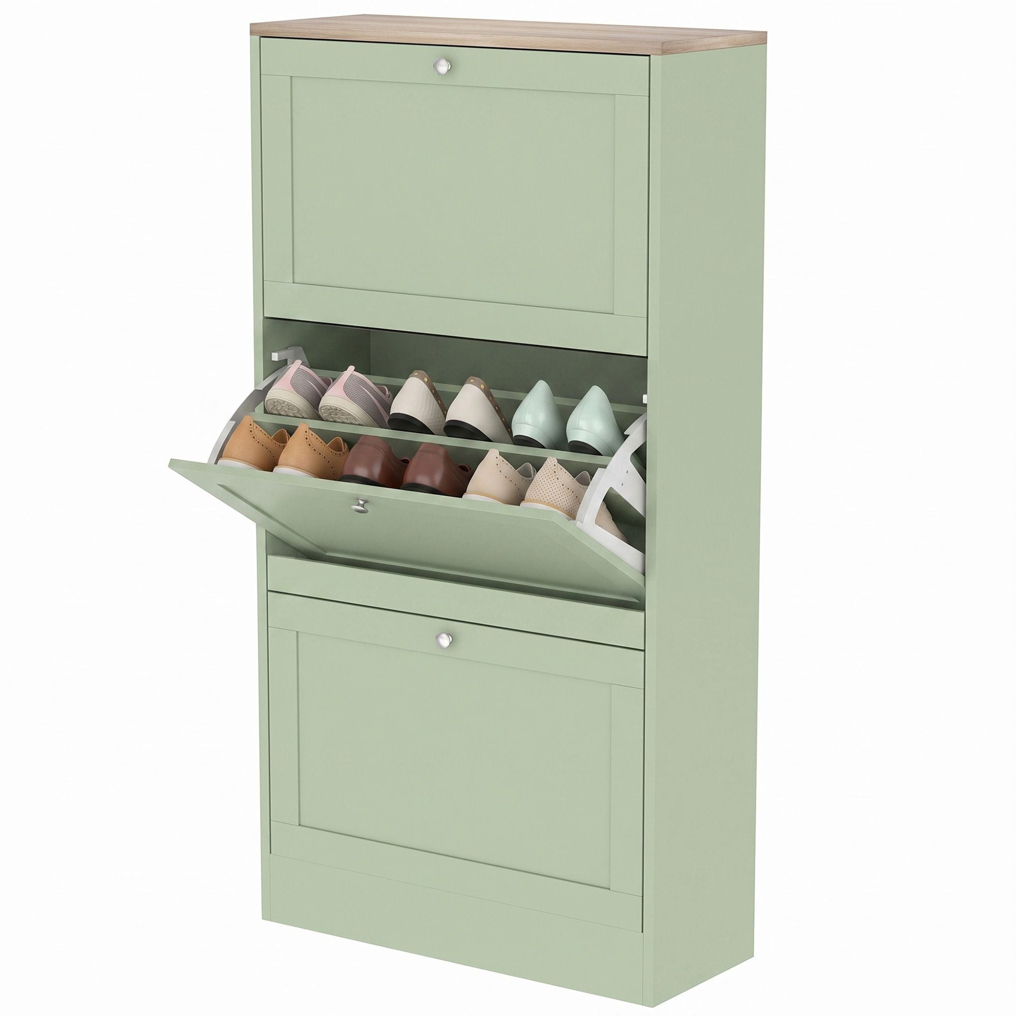HOMCOM Shoe Storage Cabinet with 3 Flip Drawers, Green - product view 1