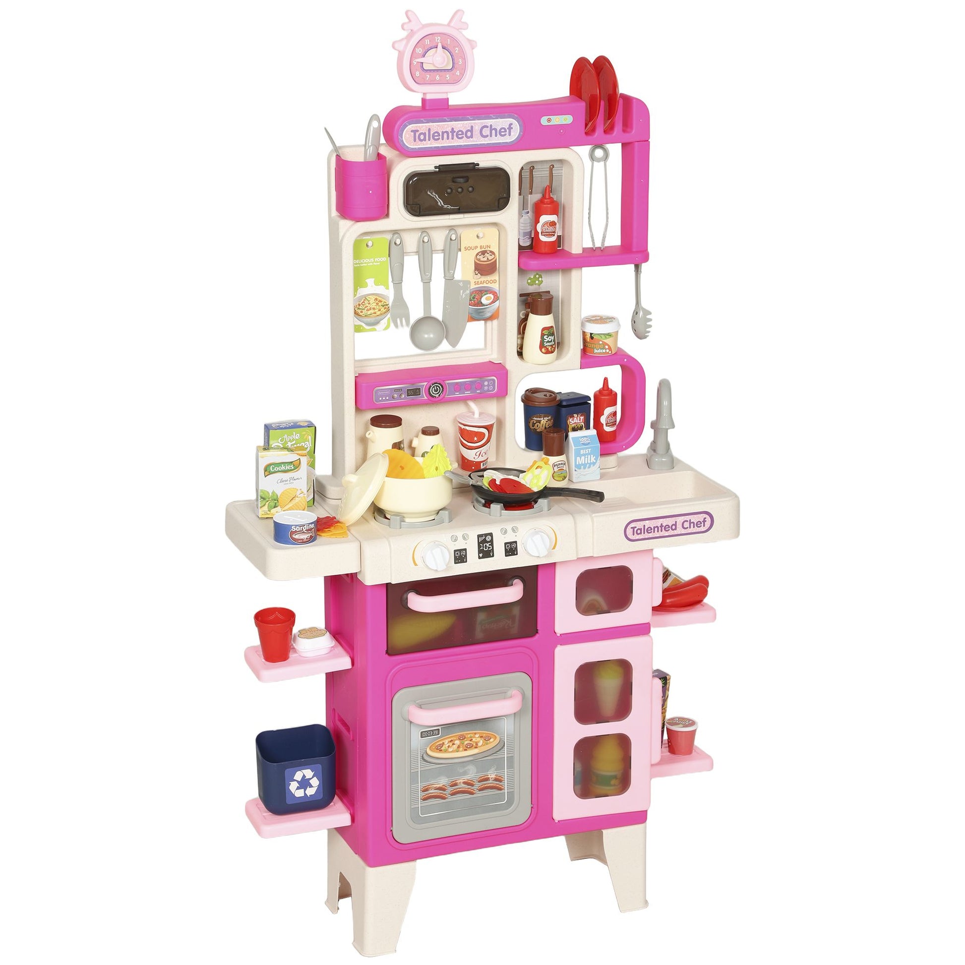Qaba Pretend Play Kitchen Set with Lights, Sounds and 104 Accessories, Pink - product view 1