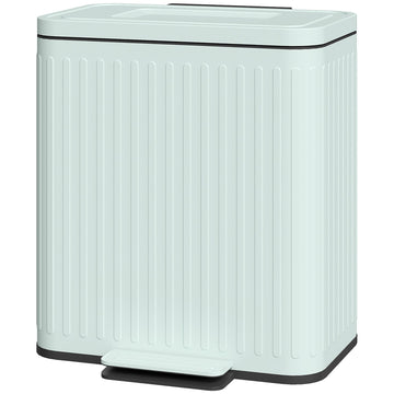 HOMCOM 2-Compartment Step-On Kitchen Trash Can, Light Green - product view 1