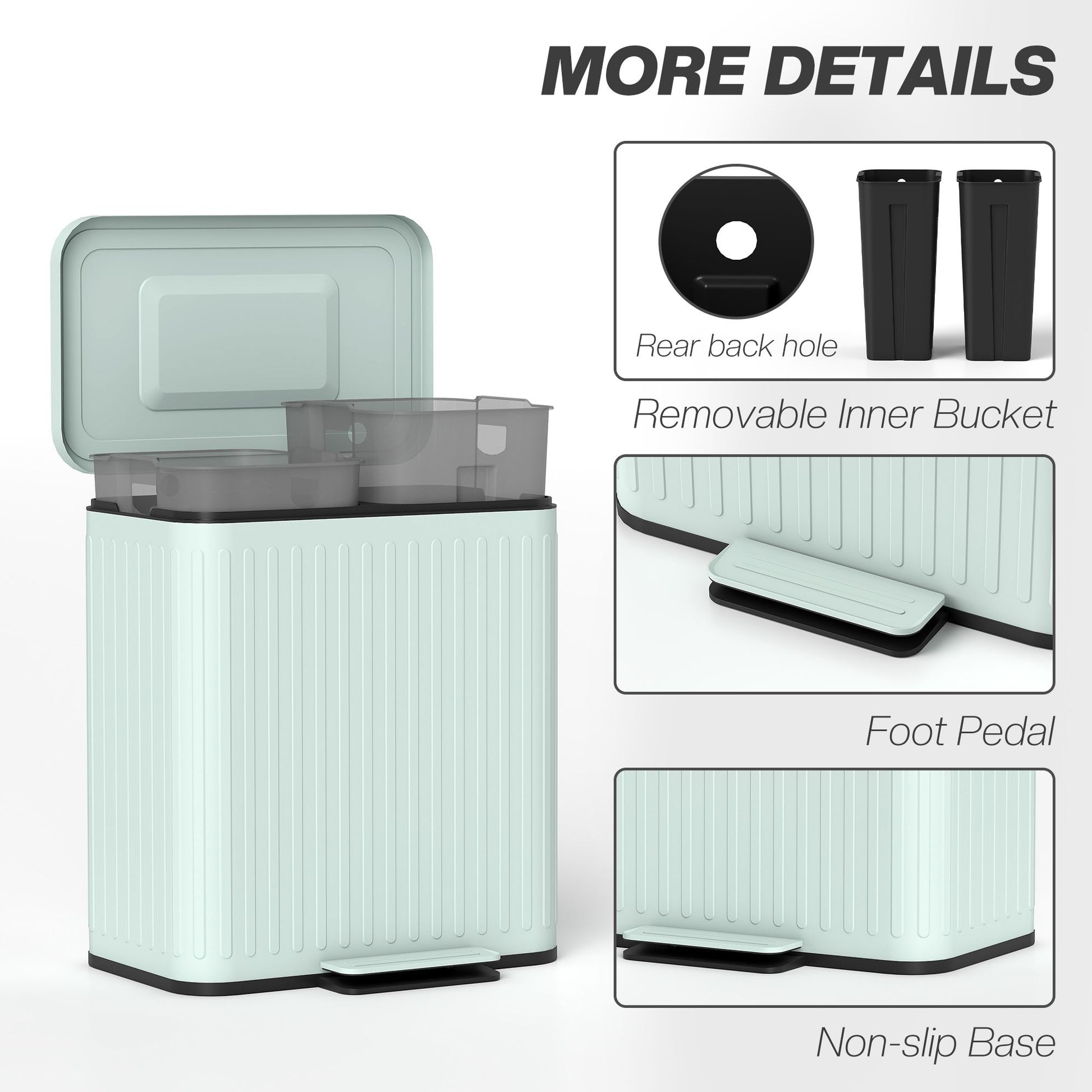 HOMCOM 2-Compartment Step-On Kitchen Trash Can, Light Green - product view 7