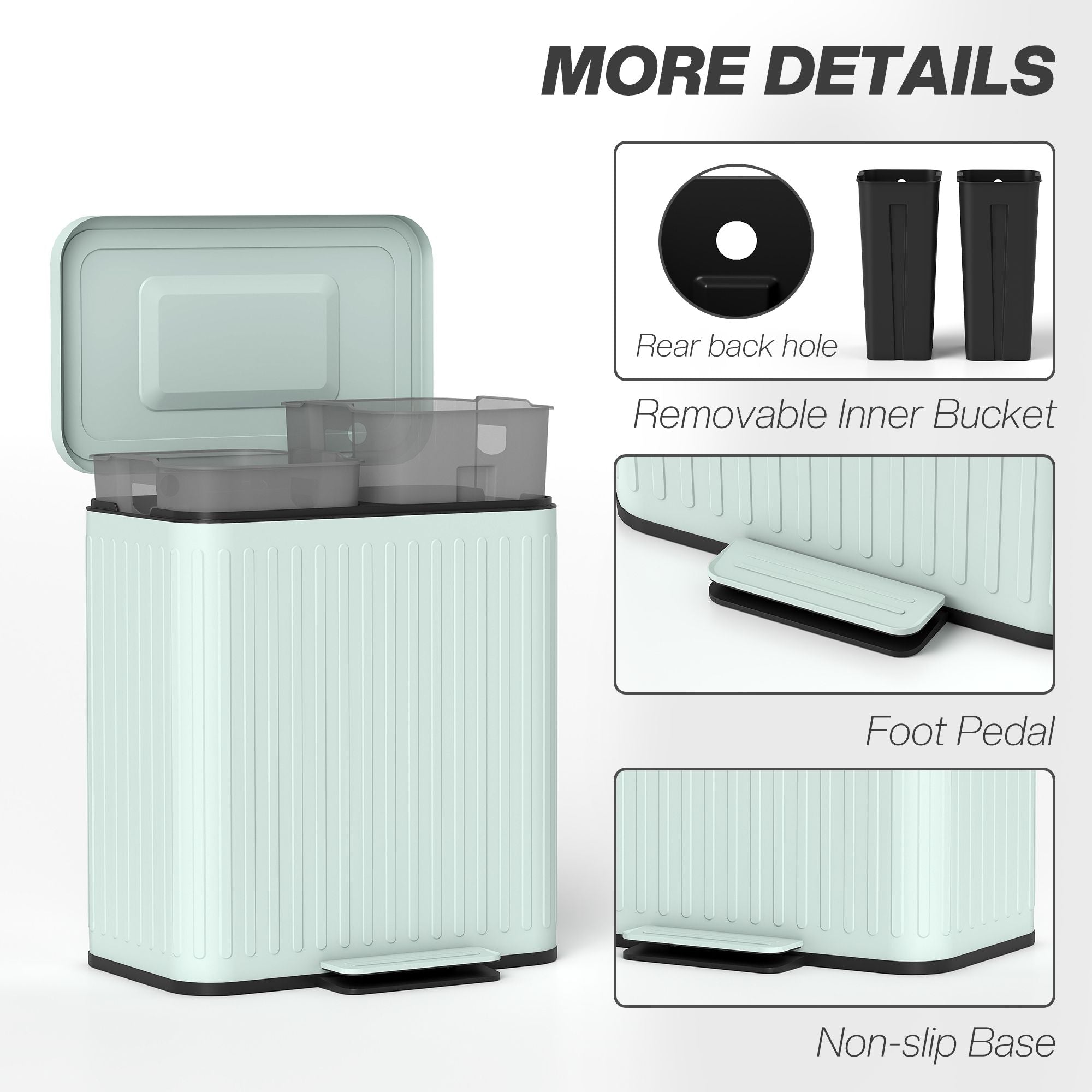 HOMCOM 2-Compartment Step-On Kitchen Trash Can, Light Green - product view 7