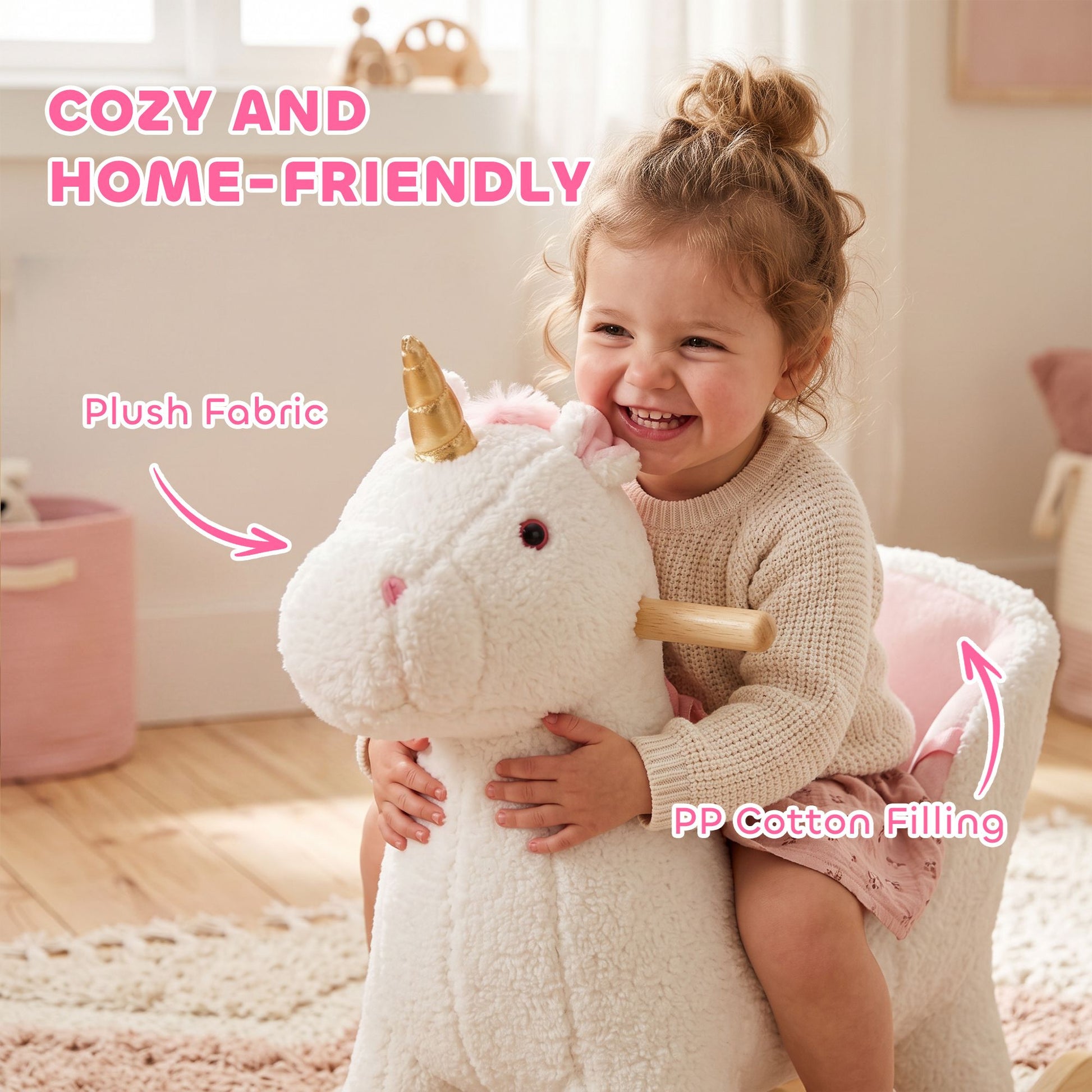Qaba Unicorn Rocking Horse with Sound and Safety Belt, White - product view 5