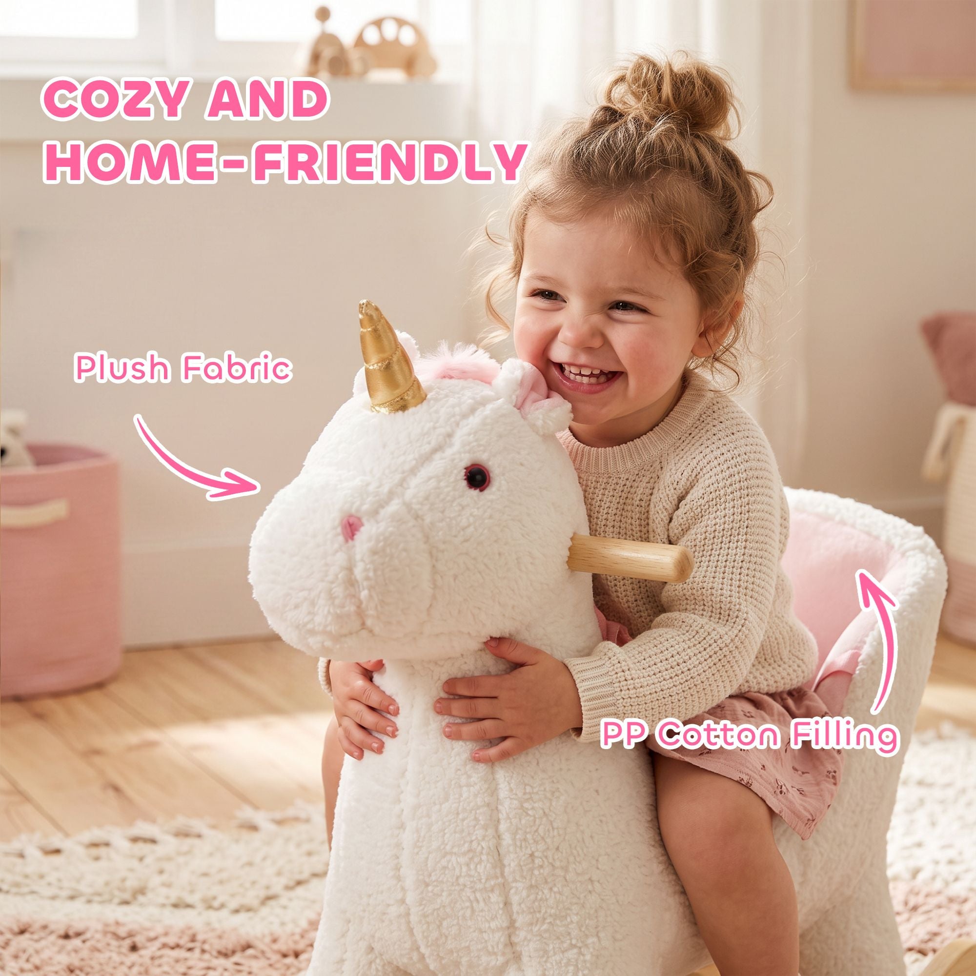Qaba Unicorn Rocking Horse with Sound and Safety Belt, White - product view 5