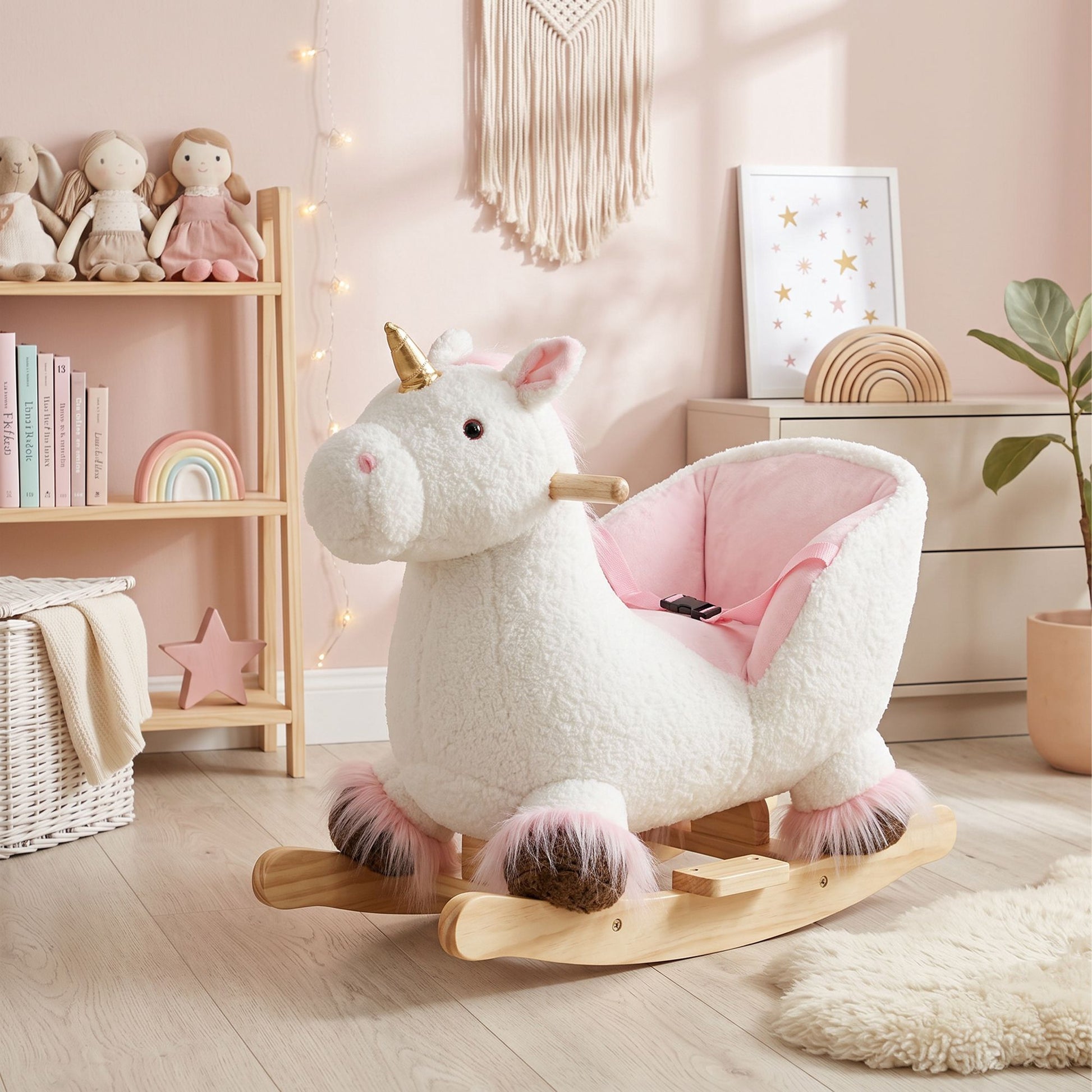 Qaba Unicorn Rocking Horse with Sound and Safety Belt, White - product view 8