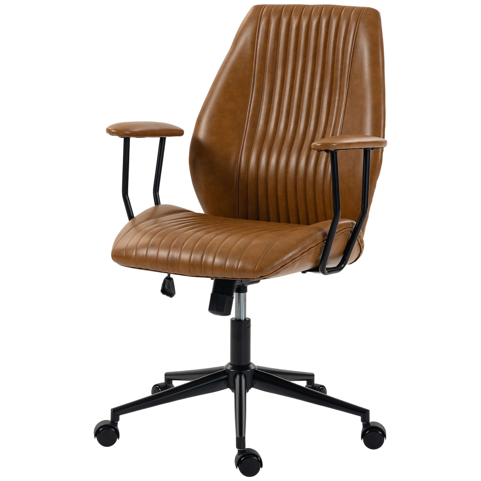 HOMCOM Vintage Faux Leather Home Office Chair with Padded Arms, Brown - product view 1