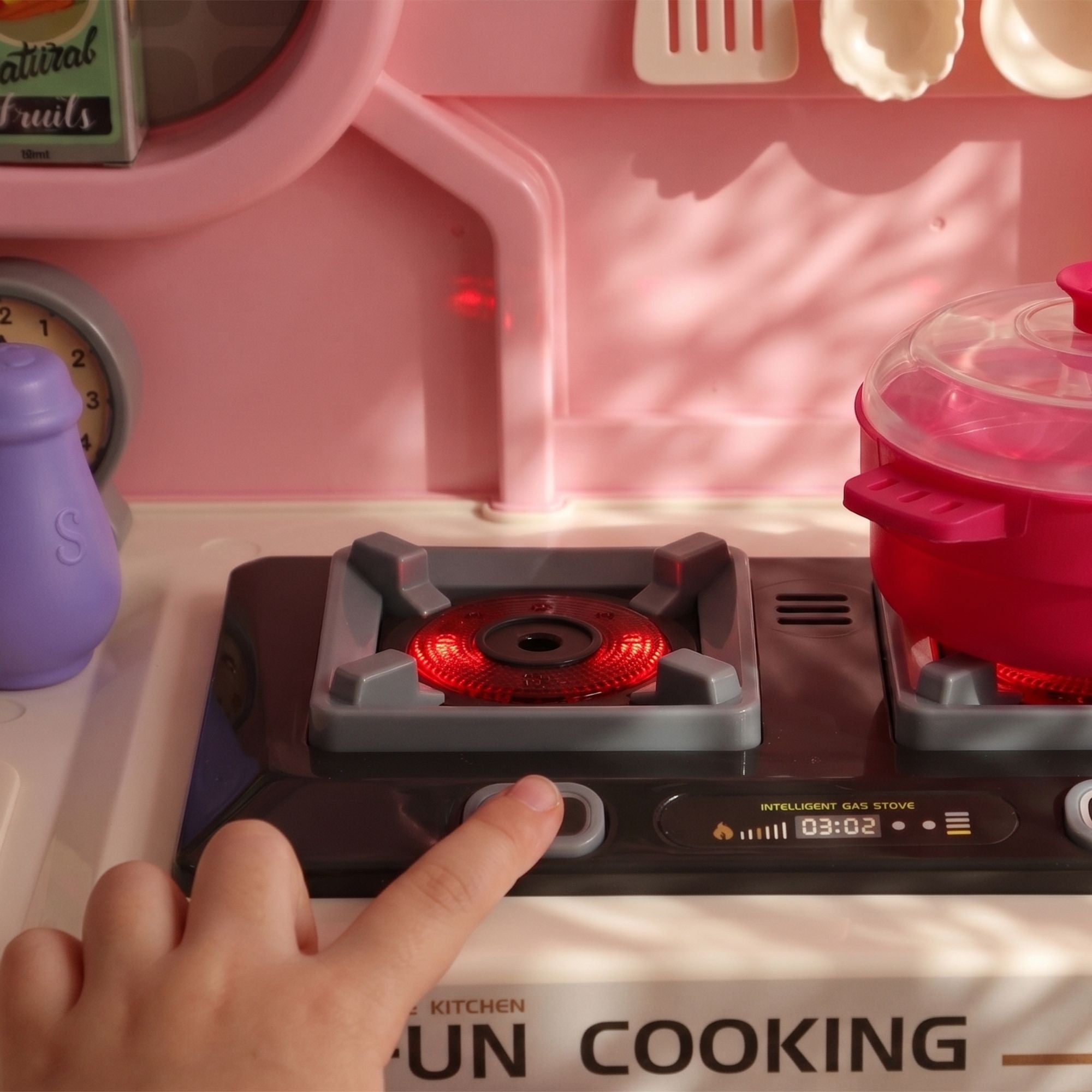 Qaba Kids Kitchen Playset with Lights, Sounds and 33 Accessories, Pink - product view 8