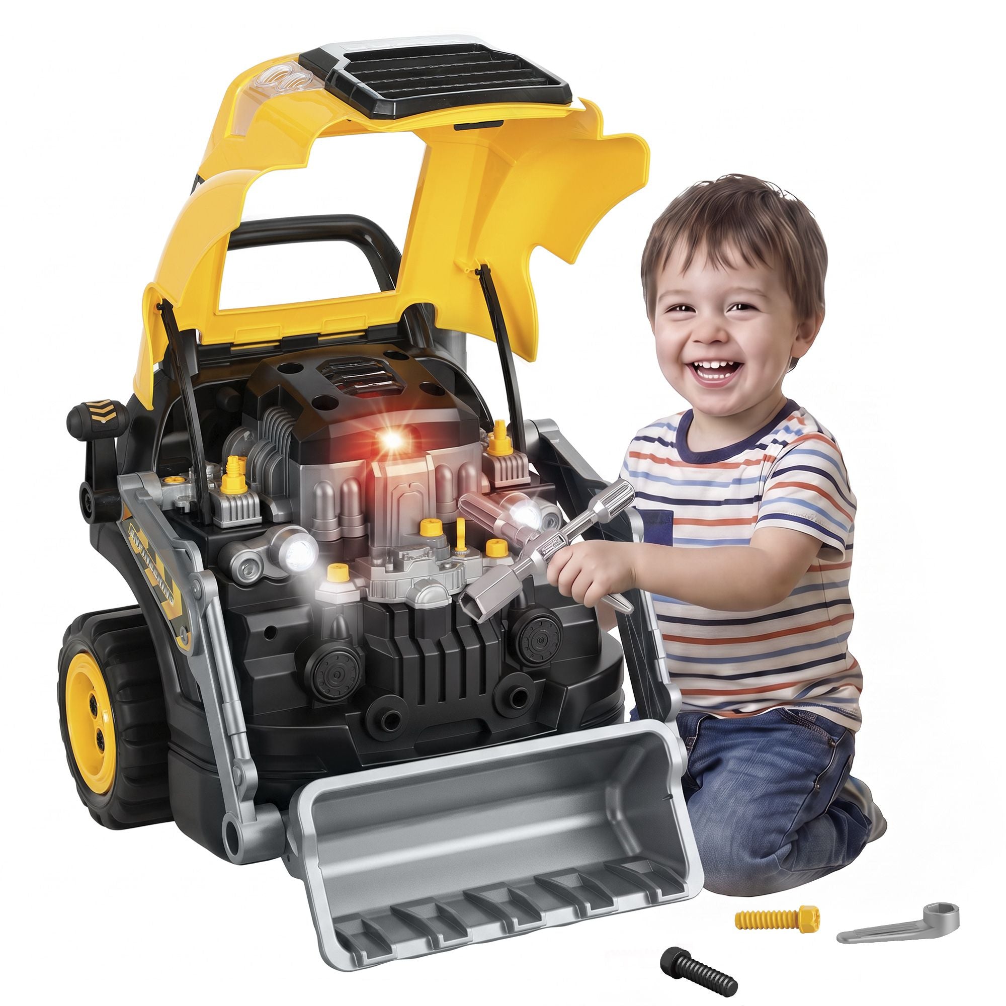 Qaba Truck Engine Mechanic Repair Toy with Lights and Sounds, Yellow - product view 1