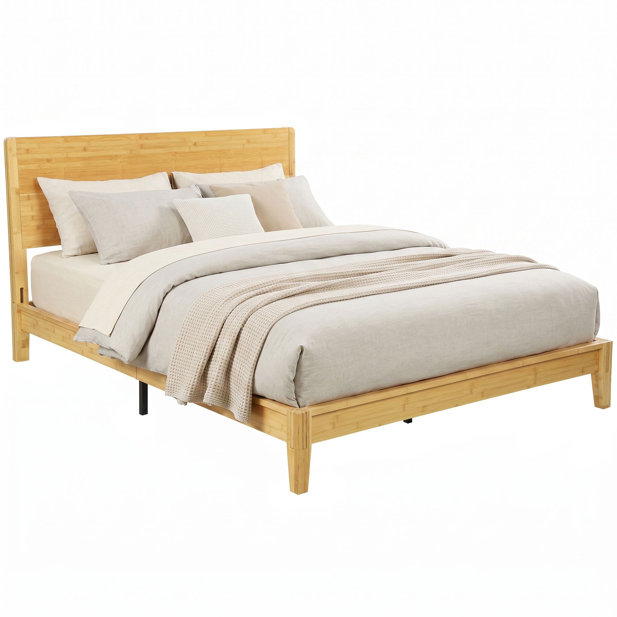 HOMCOM Queen Bamboo Platform Bed Frame with Headboard, Natural - product view 1
