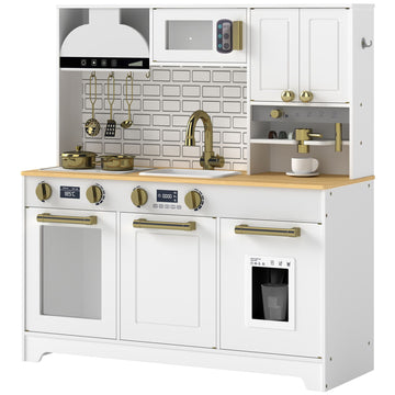 Qaba Kids Play Kitchen with Coffee Maker, Ice Maker and Storage, White - product view 1