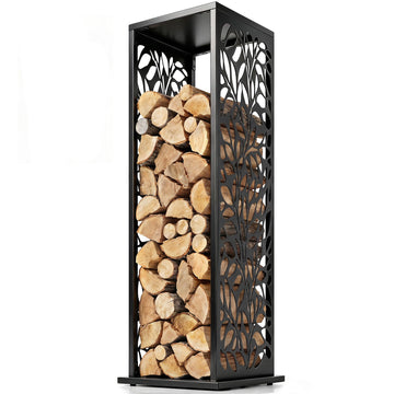 Outsunny 15 in Galvanized Steel Firewood Rack with Hooks, Black - product view 1