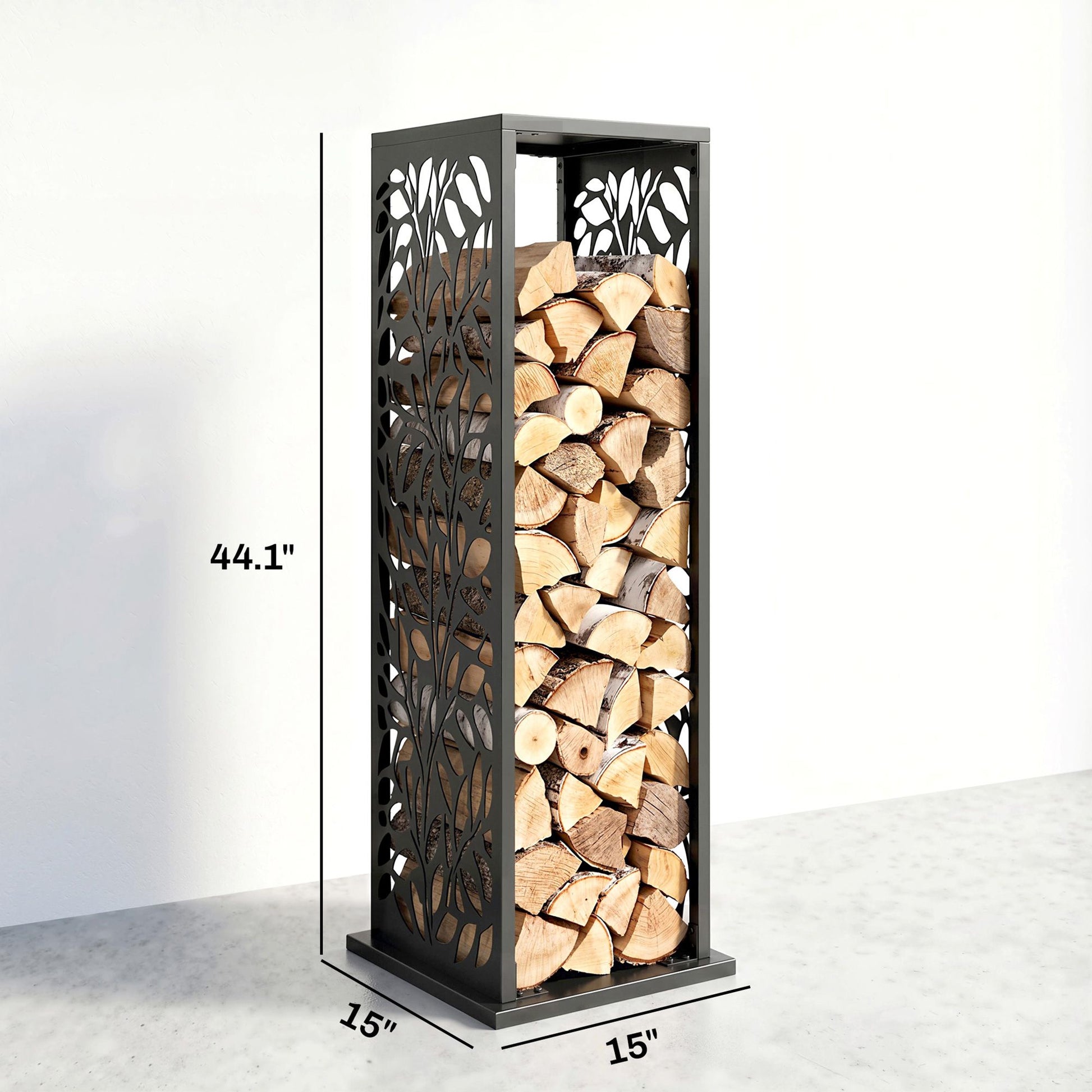 Outsunny 15 in Galvanized Steel Firewood Rack with Hooks, Black - product view 3