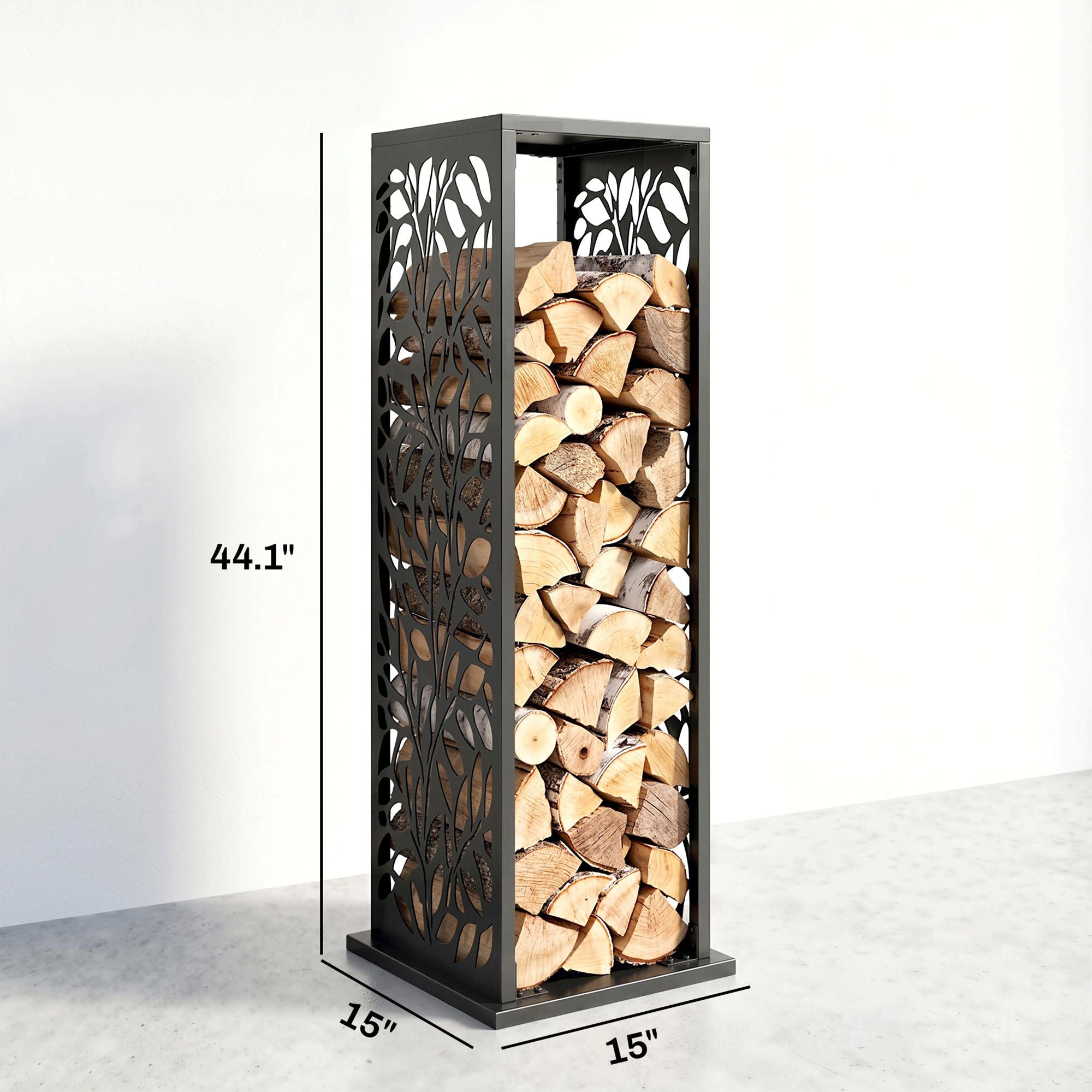 Outsunny 15 in Galvanized Steel Firewood Rack with Hooks, Black - product view 3