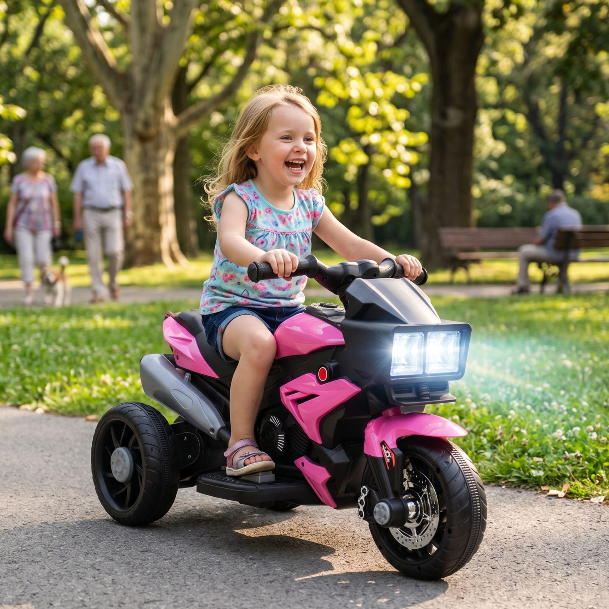 Aosom 6V Kids Electric Motorcycle with Horn and Headlights, Pink - product view 2