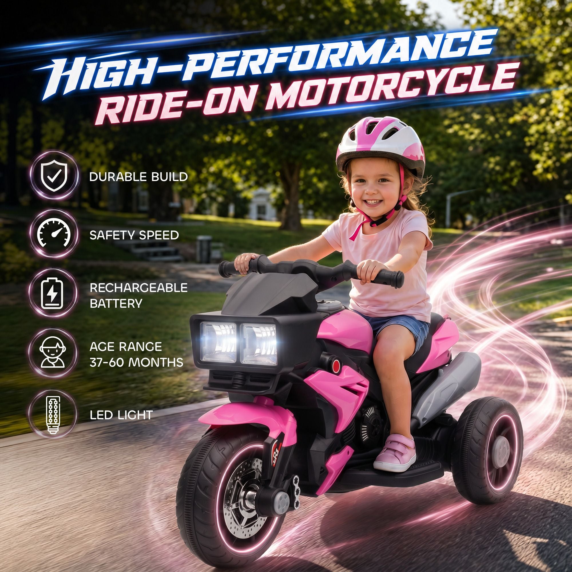 Aosom 6V Kids Electric Motorcycle with Horn and Headlights, Pink - product view 4