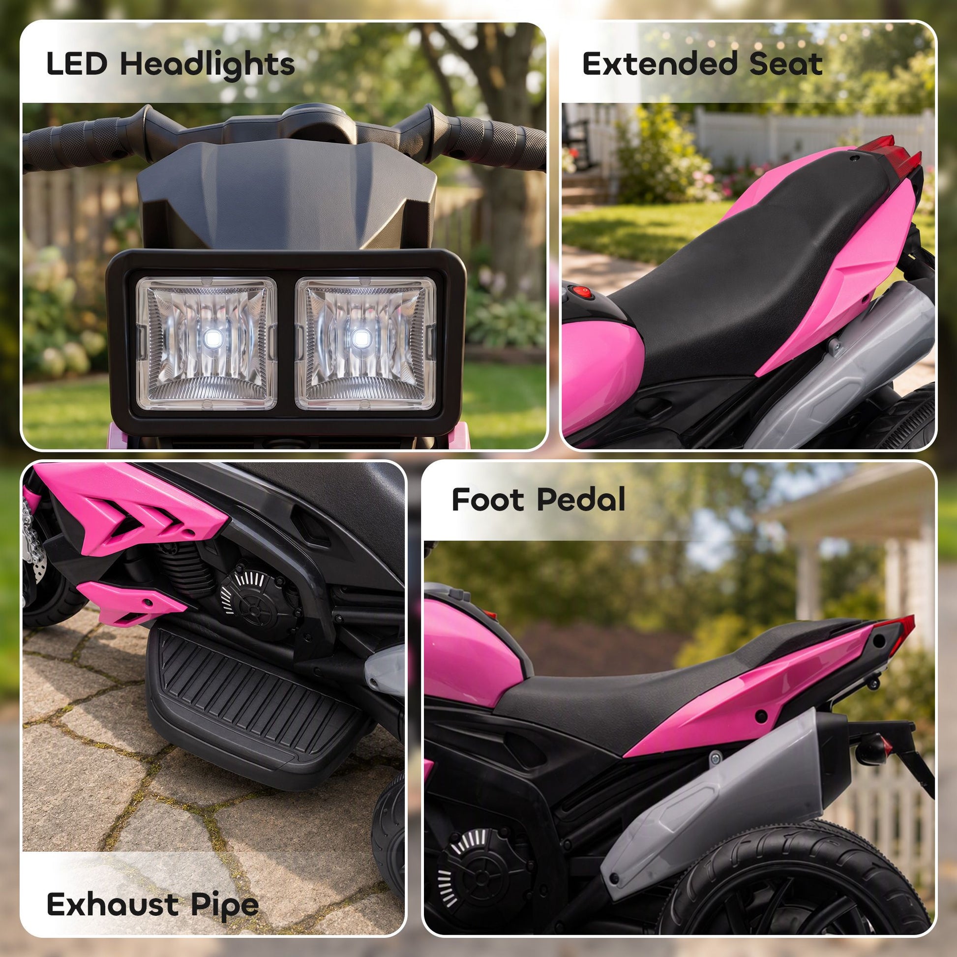 Aosom 6V Kids Electric Motorcycle with Horn and Headlights, Pink - product view 7
