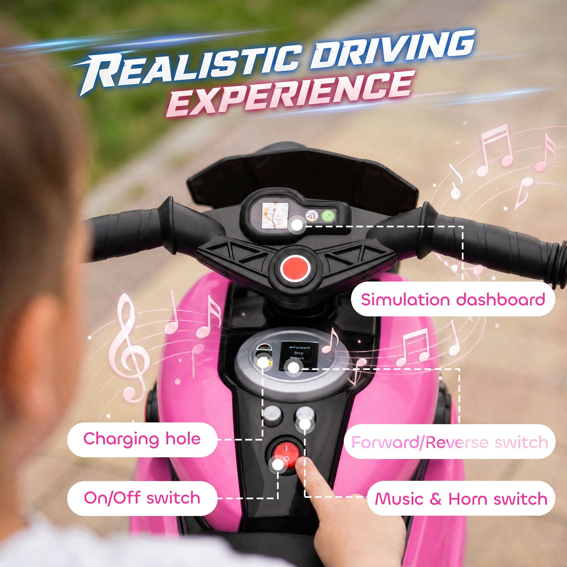 Aosom 6V Kids Electric Motorcycle with Horn and Headlights, Pink - product view 5