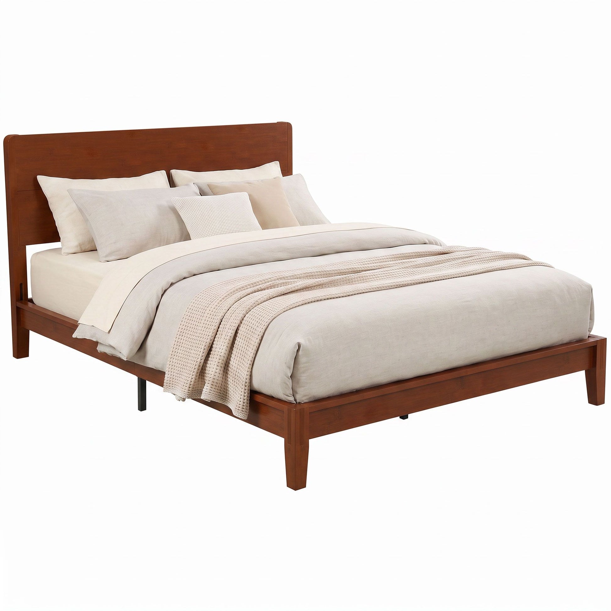 HOMCOM Queen Bamboo Platform Bed Frame with Headboard, Brown - product view 1