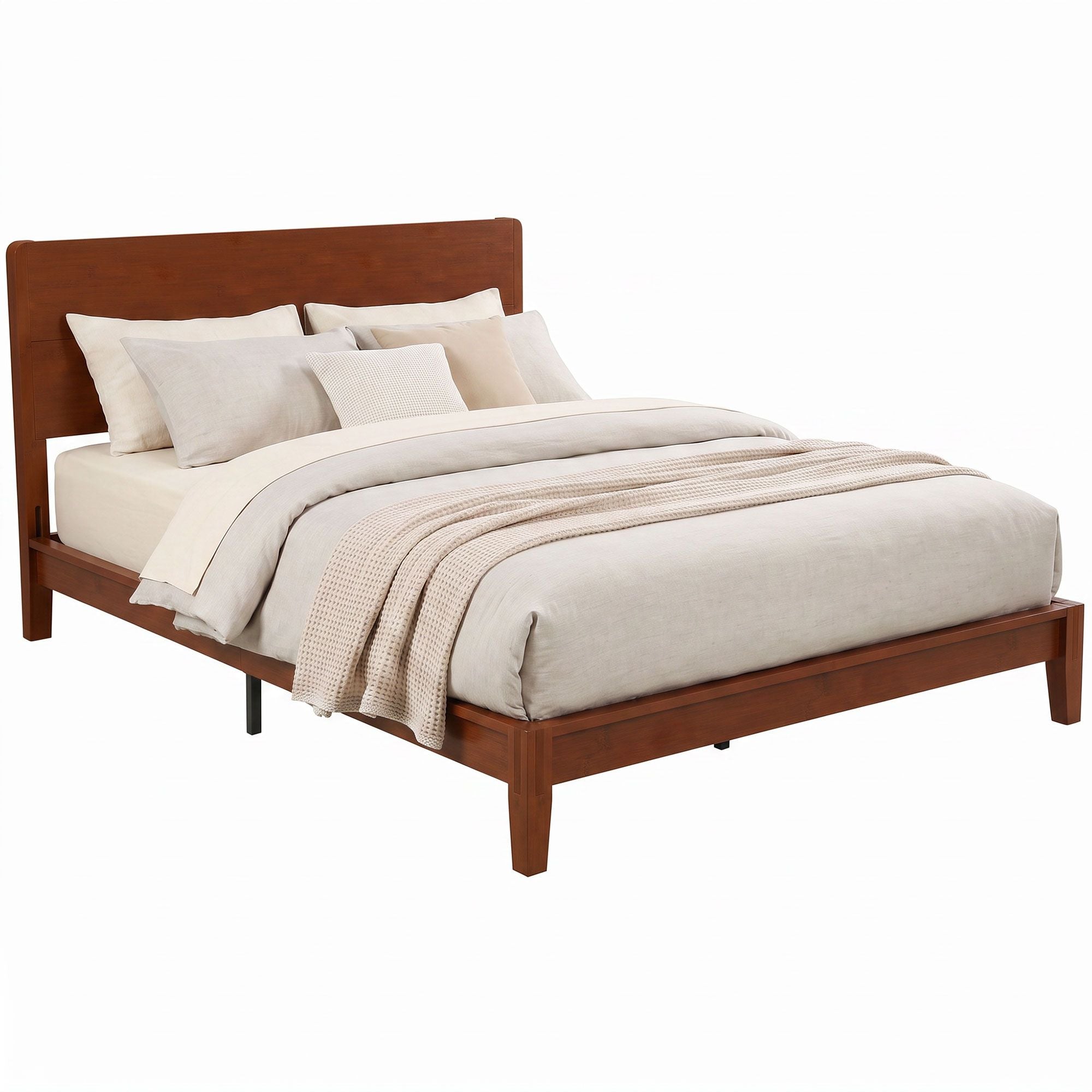 HOMCOM Queen Bamboo Platform Bed Frame with Headboard, Brown - product view 1