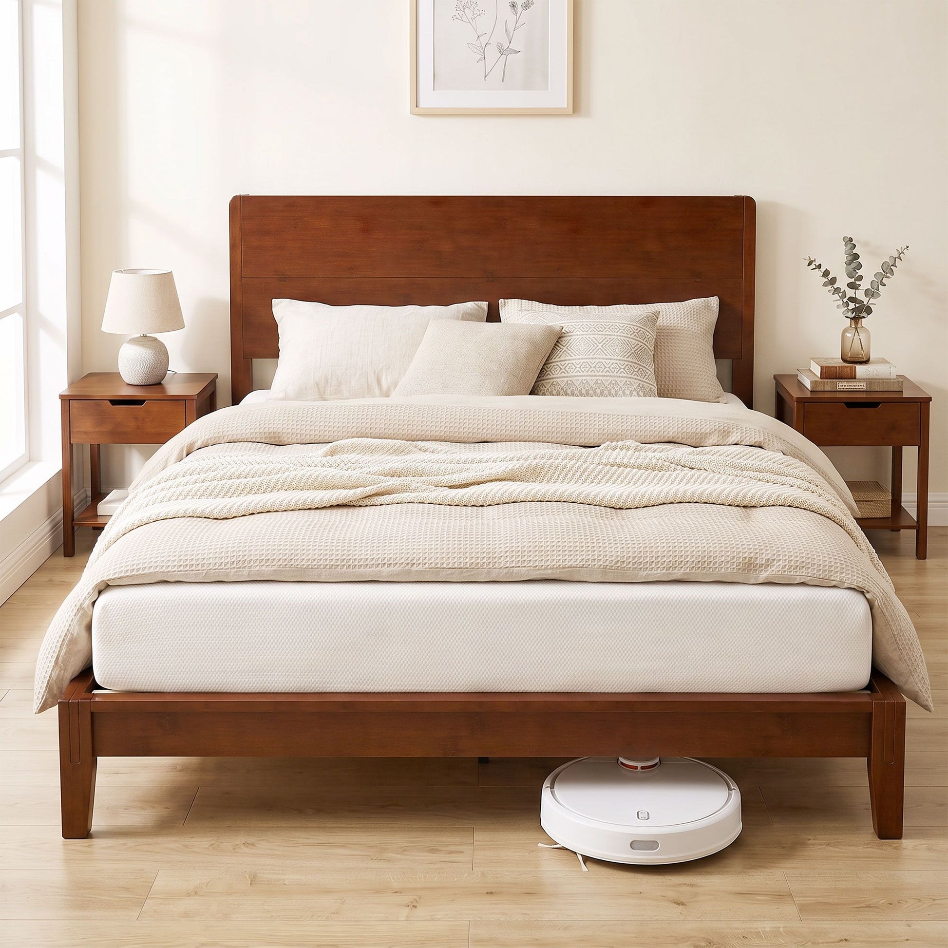 HOMCOM Queen Bamboo Platform Bed Frame with Headboard, Brown - product view 2