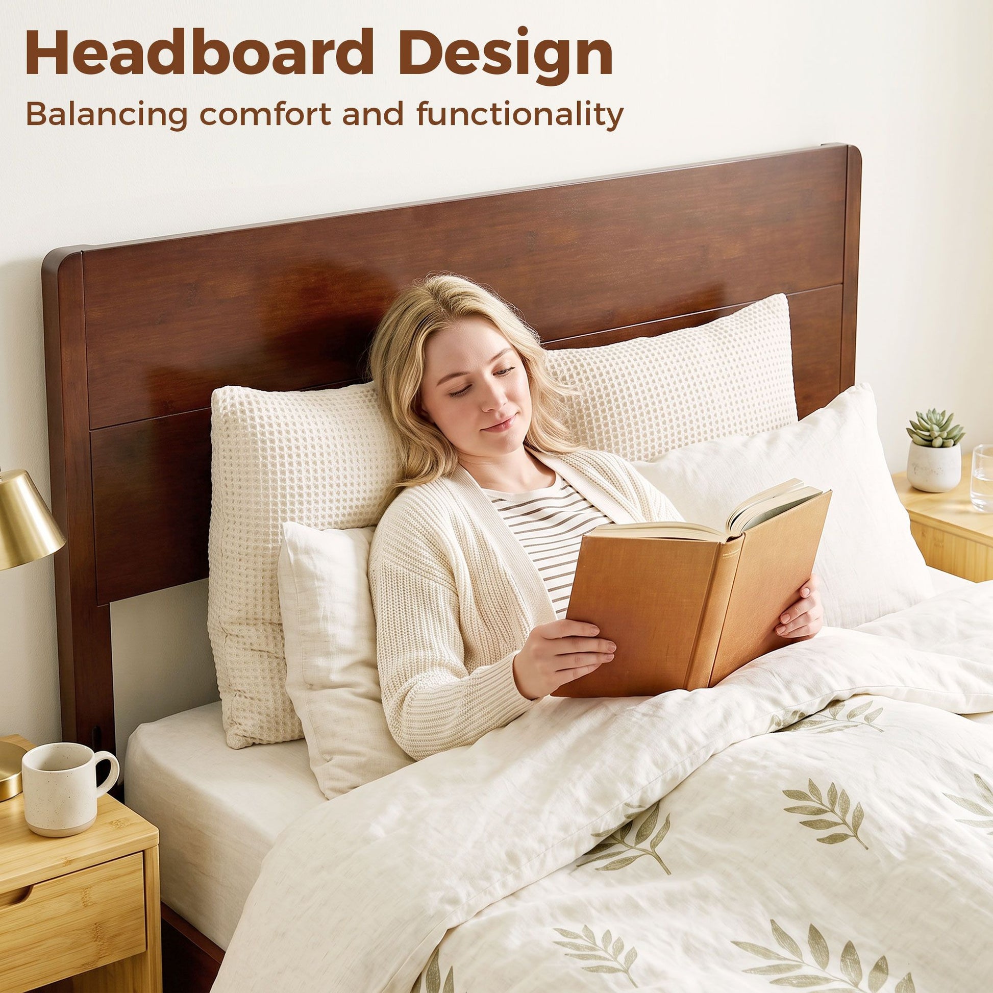 HOMCOM Queen Bamboo Platform Bed Frame with Headboard, Brown - product view 6