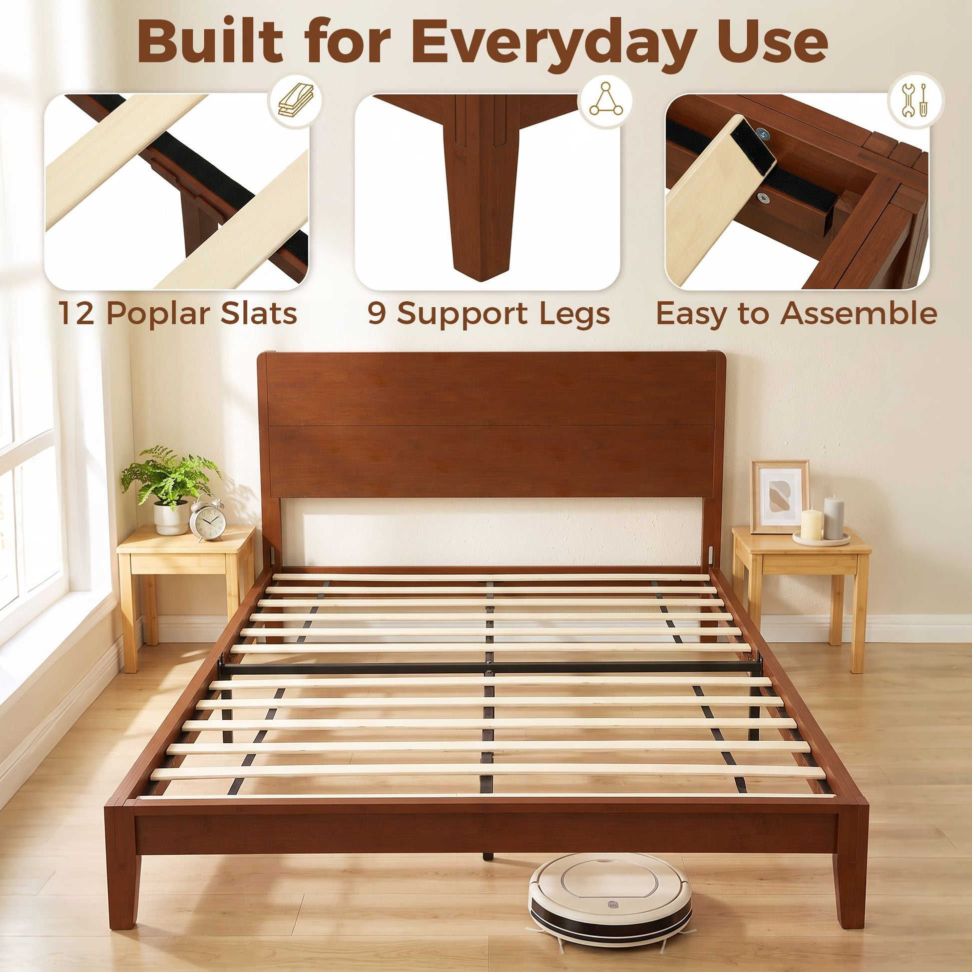 HOMCOM Queen Bamboo Platform Bed Frame with Headboard, Brown - product view 5