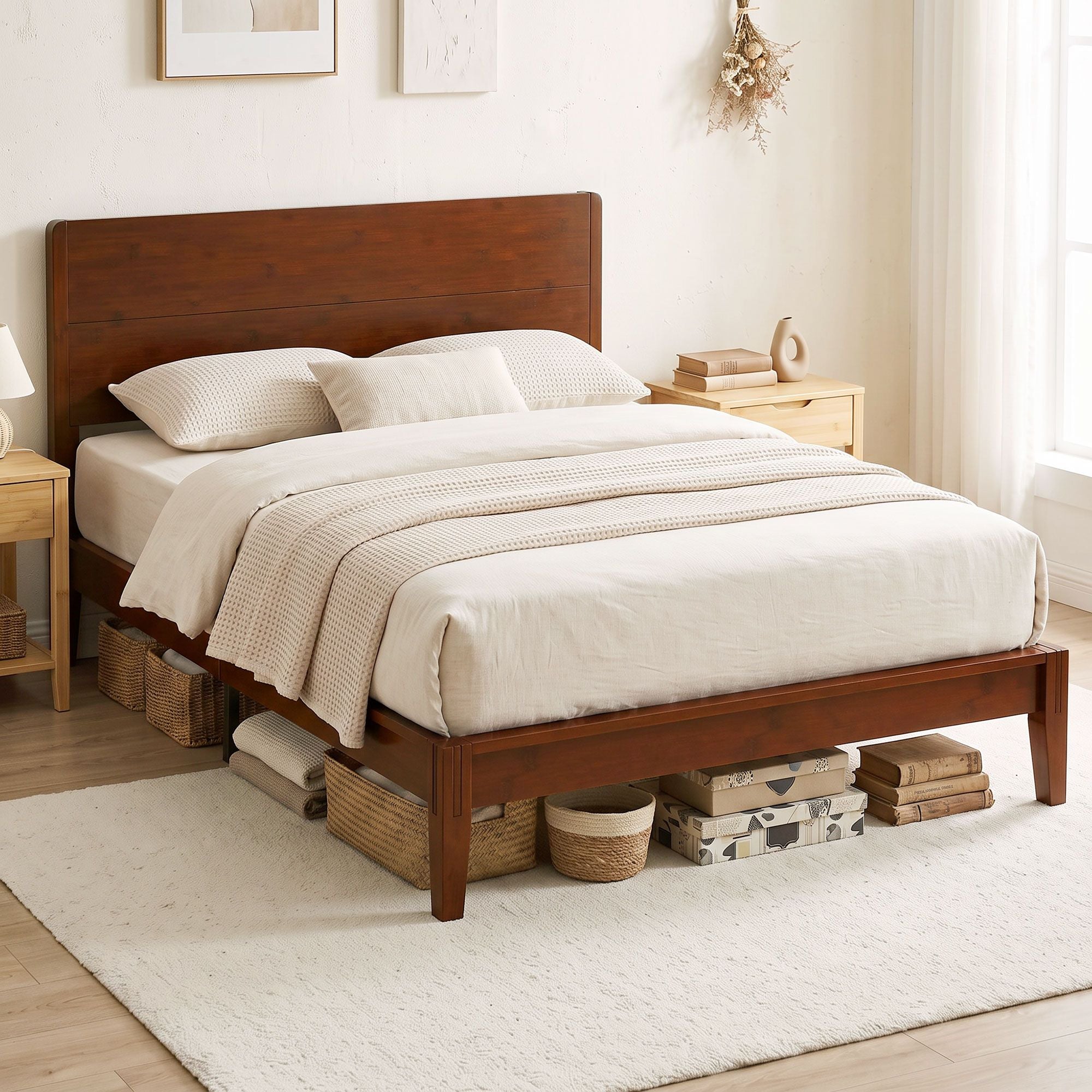 HOMCOM Queen Bamboo Platform Bed Frame with Headboard, Brown - product view 8