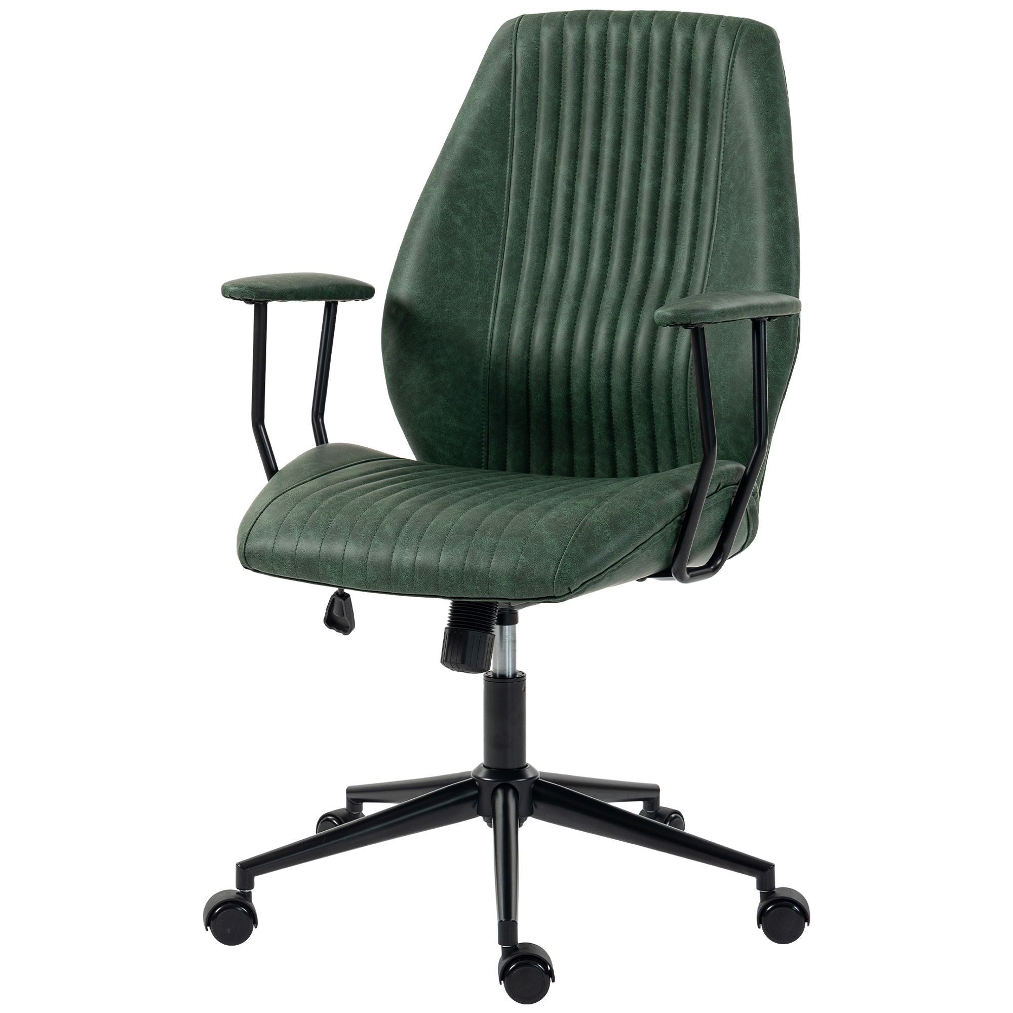 HOMCOM Vintage Faux Leather Home Office Chair with Padded Arms, Green - product view 1