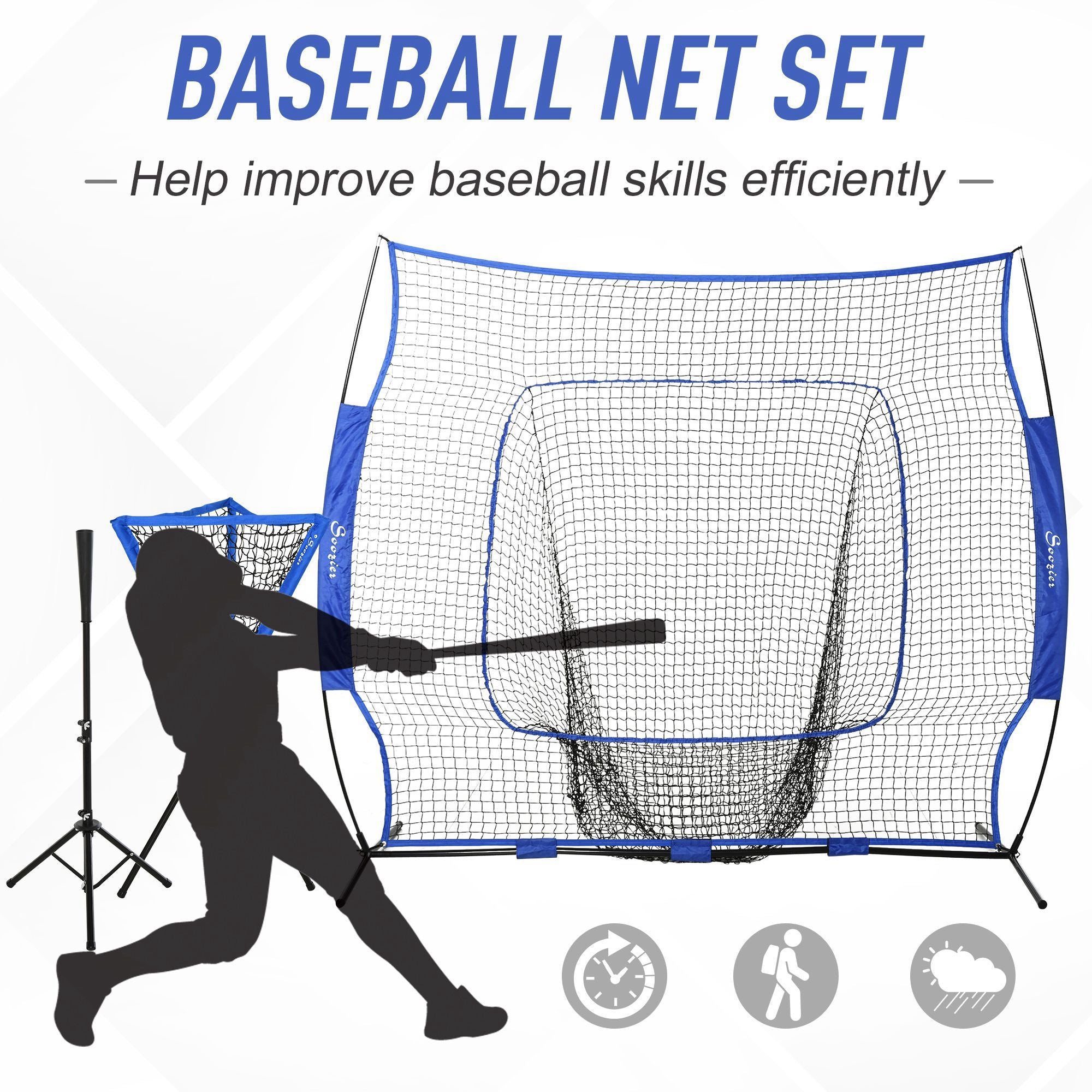 Soozier 7.5 x 7 ft Baseball Practice Net Set with Ball Caddy, Blue - product view 6
