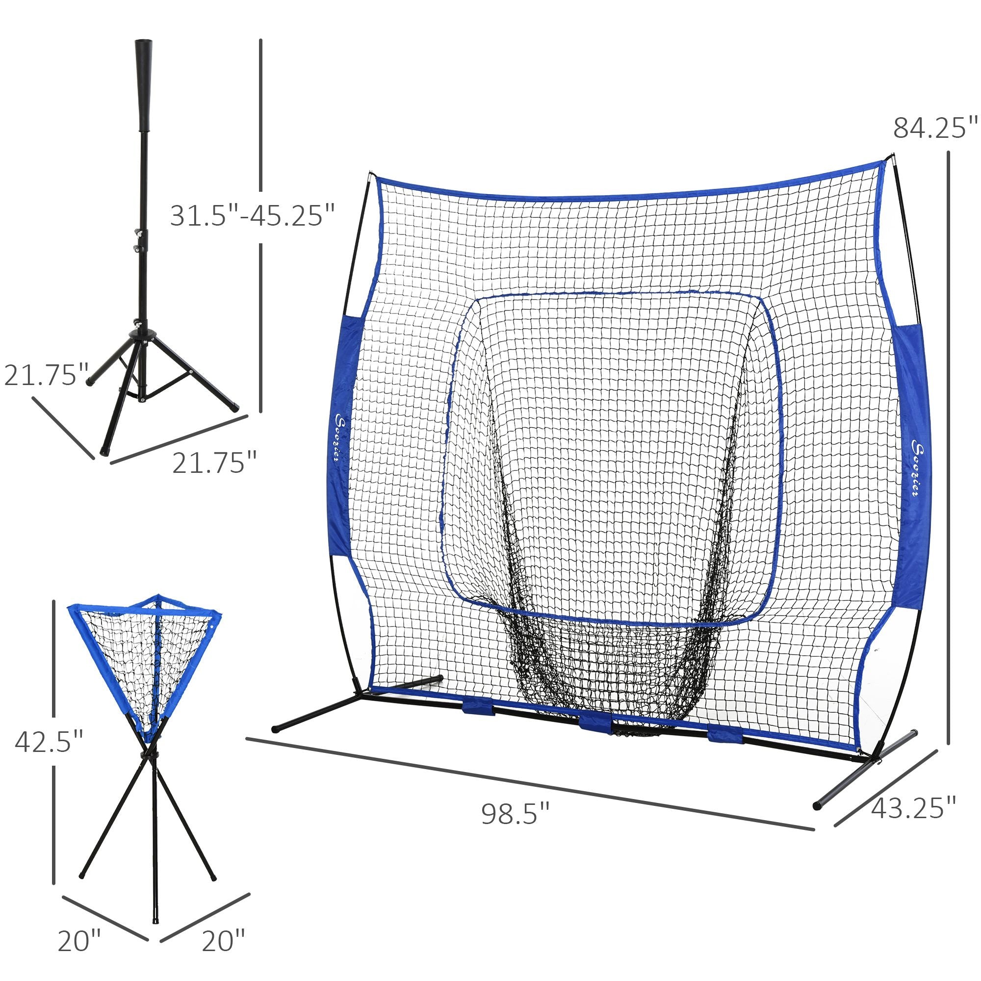 Soozier 7.5 x 7 ft Baseball Practice Net Set with Ball Caddy, Blue - product view 3