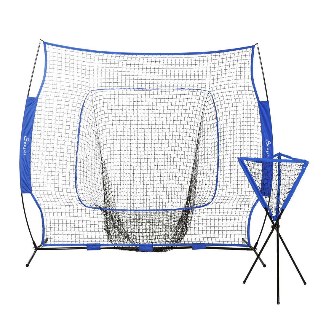 Soozier 7.5 x 7 ft Baseball Practice Net Set with Ball Caddy, Blue