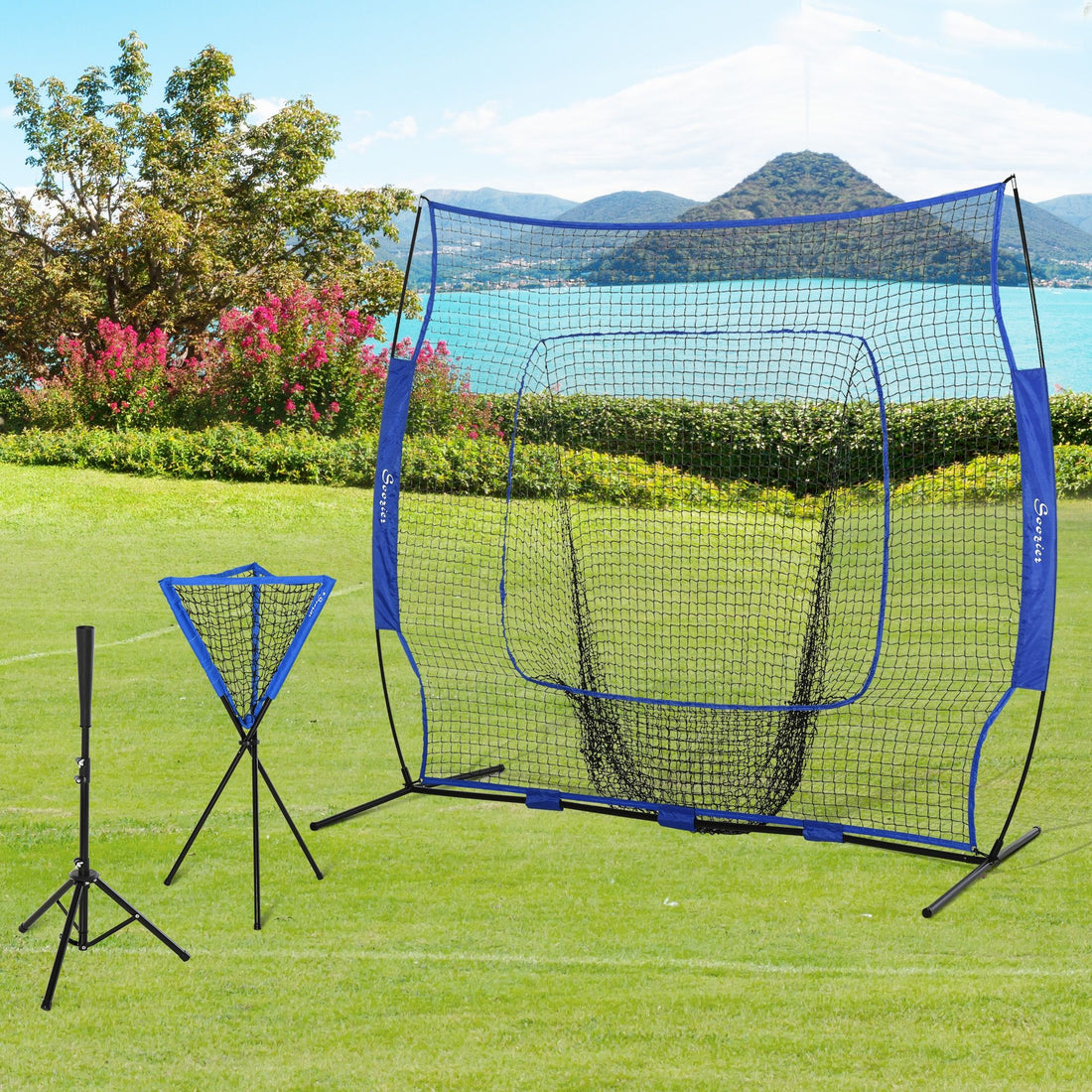Soozier 7.5 x 7 ft Baseball Practice Net Set with Ball Caddy, Blue