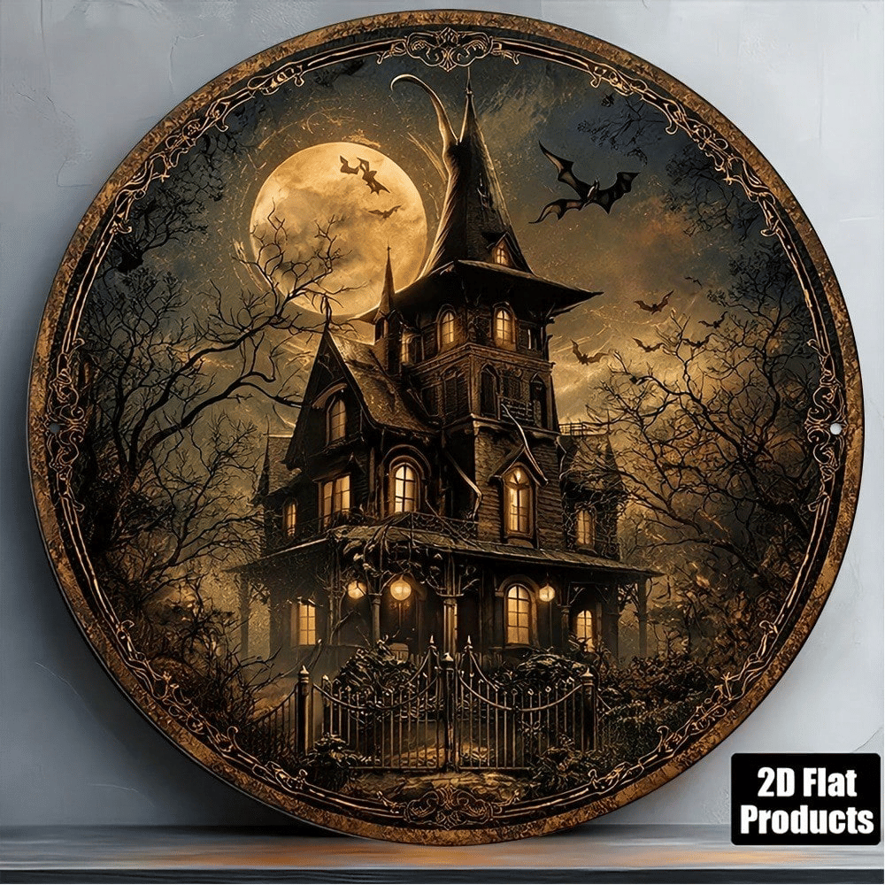 Vintage Haunted House Halloween Metal Sign, 8 x 8 in - product view 3