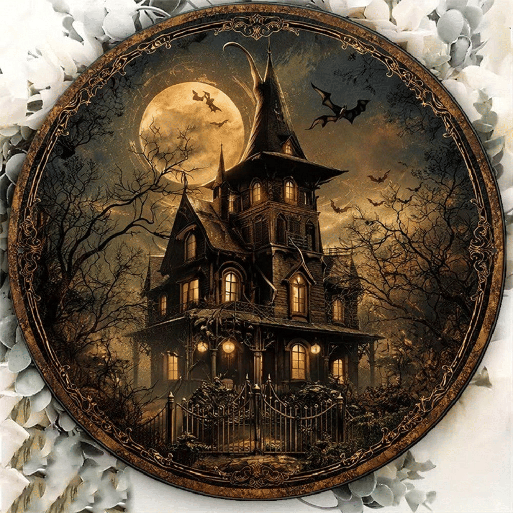 Vintage Haunted House Halloween Metal Sign, 8 x 8 in - product view 5