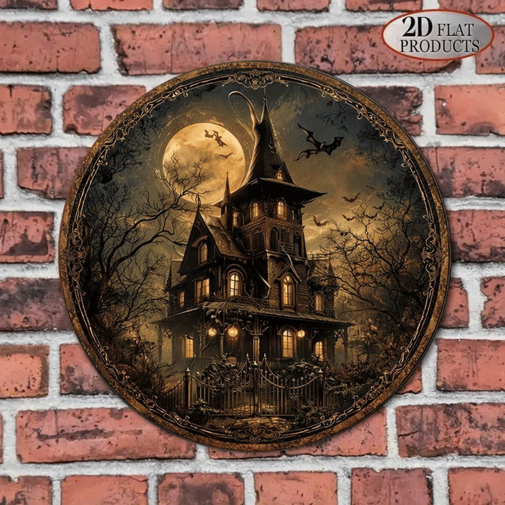 Vintage Haunted House Halloween Metal Sign, 8 x 8 in - product view 10