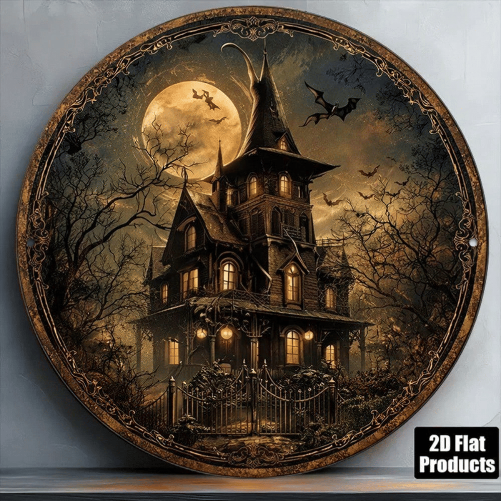 Vintage Haunted House Halloween Metal Sign, 8 x 8 in - product view 2