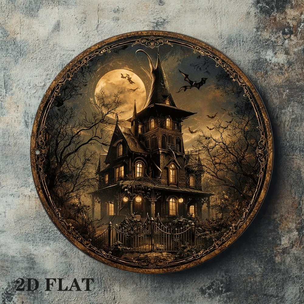 Vintage Haunted House Halloween Metal Sign, 8 x 8 in - product view 8