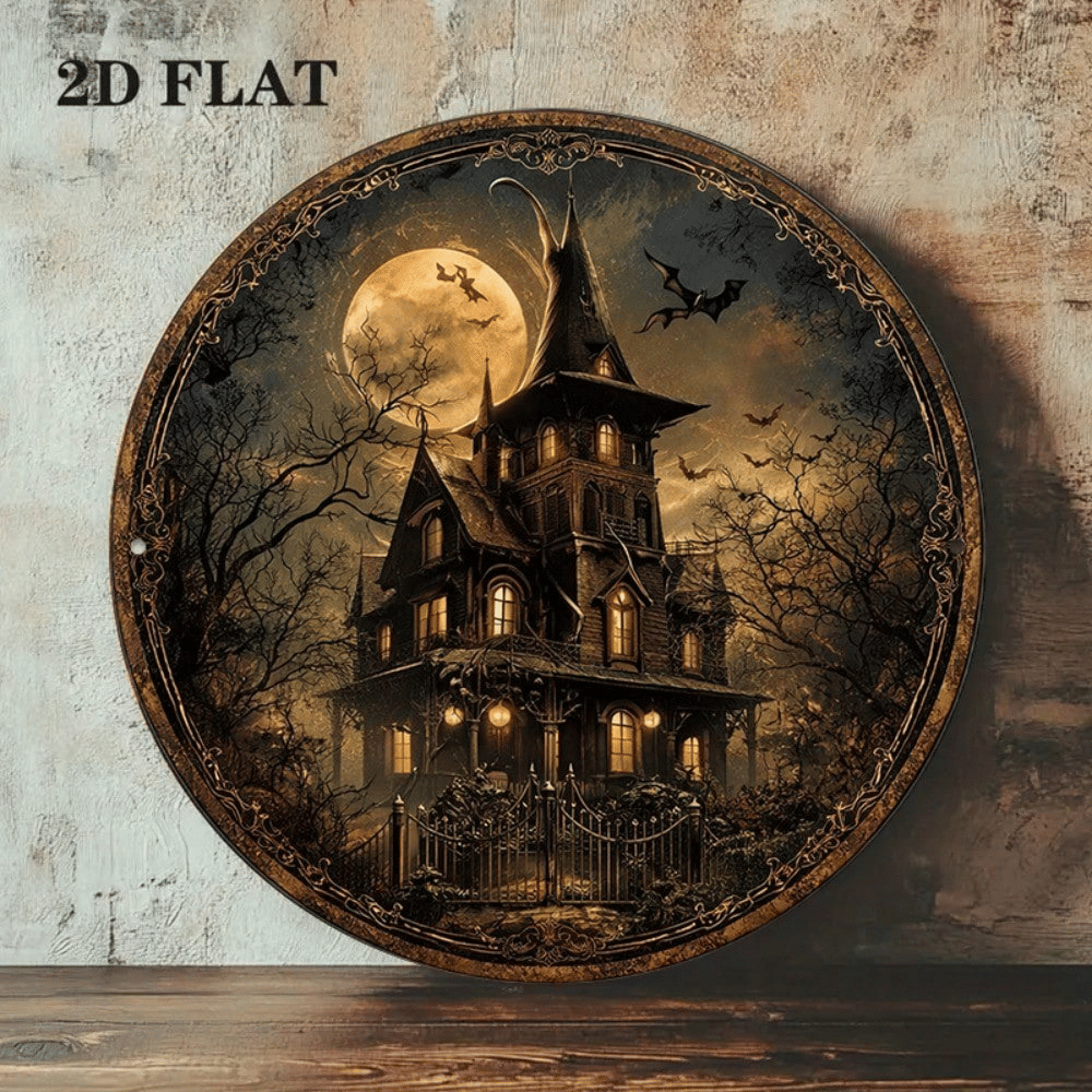 Vintage Haunted House Halloween Metal Sign, 8 x 8 in - product view 9